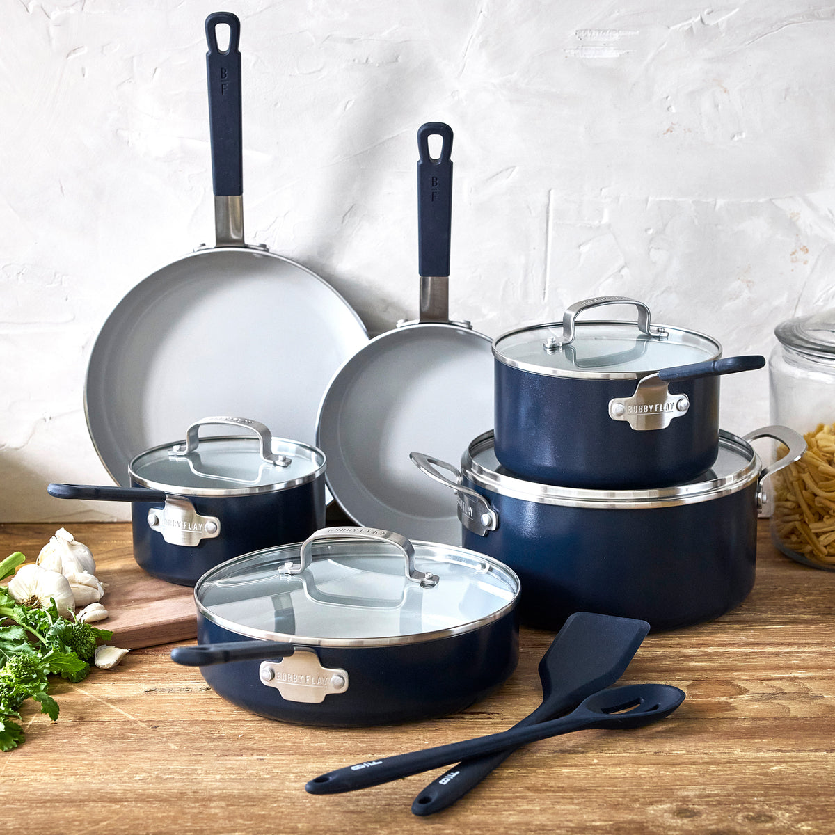 Bobby Flay by GreenPan Professional Ceramic Nonstick 13-Piece Cookware Set - Oxford Blue | Durable & Eco-Friendly Non-Stick Pots & Pans for Home Cooking, Baking & Entertaining