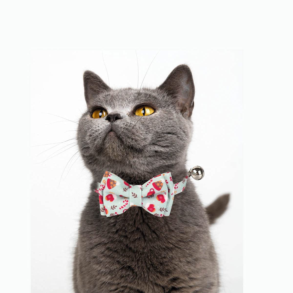 Adjustable Christmas Cat Collar with Breakaway Safety & Bell - Festive Pet Bow Tie Accessories for Cats & Small Dogs (Beige) | Perfect for Holiday Photos & Gifts