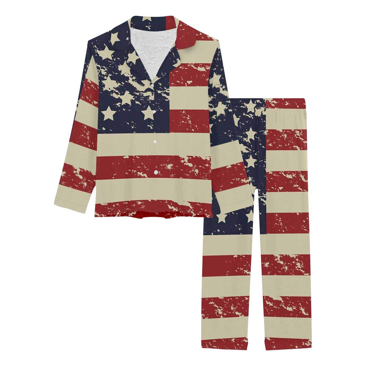 InterestPrint Women's Soft Notch Collar Sleepwear PJ Set - Comfortable Cotton Pajamas for Lounge & Sleep | USA Patriotic Design for Home Relaxation & Gift Giving