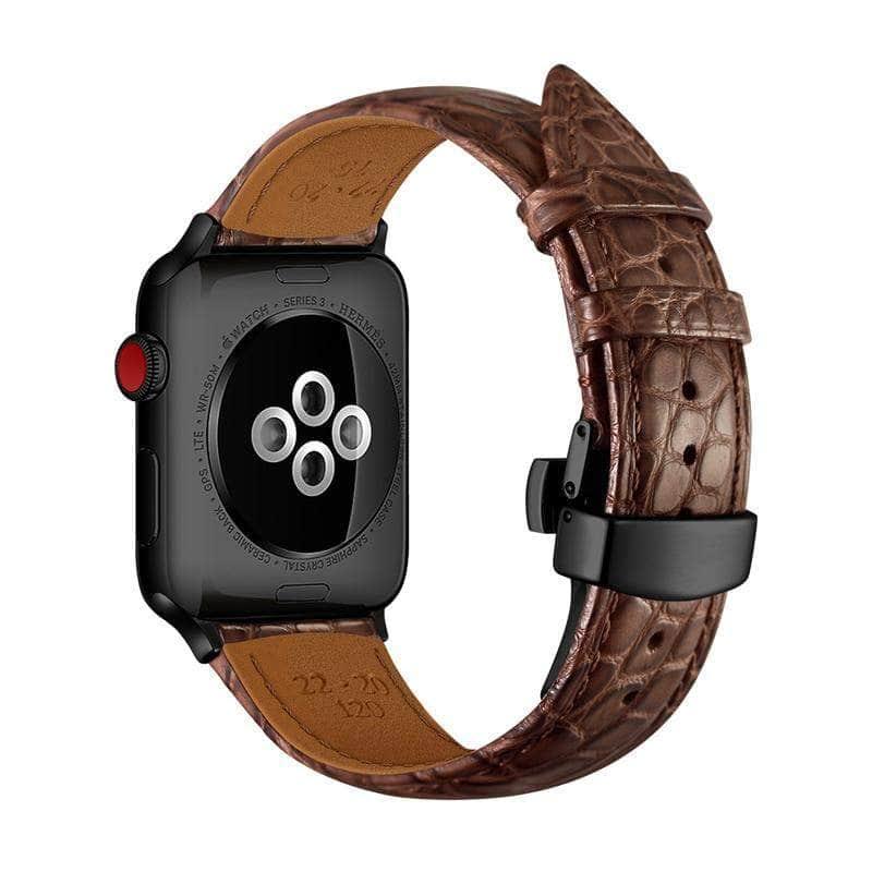Genuine Alligator Look Leather Band for Apple Watch Series 6/5/4/3/SE - 44mm 42mm 40mm 38mm - Stylish & Durable Replacement Strap for Workouts, Office & Everyday Wear