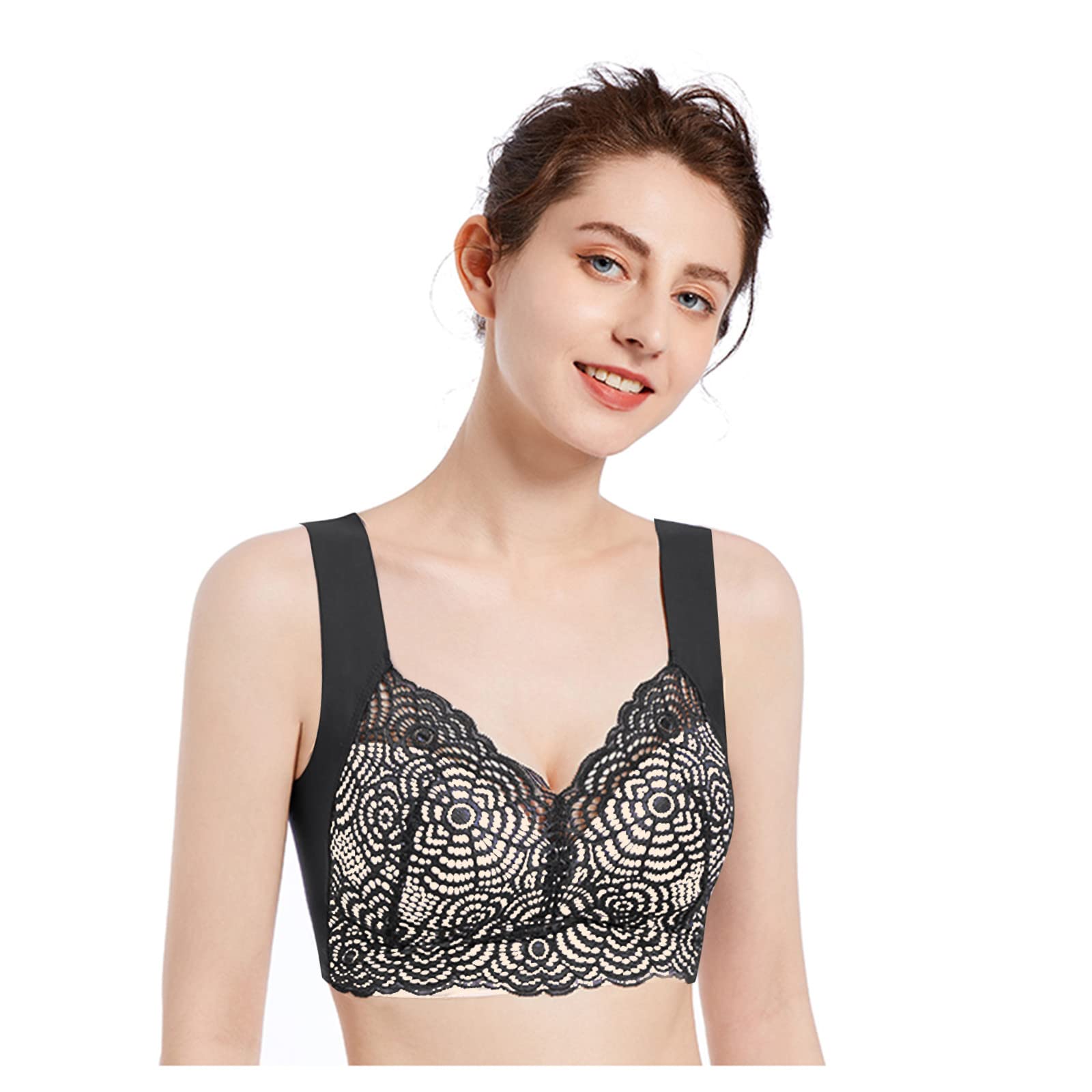 Women's Comfortable Seamless Sports Bras - No Steel Ring Fitness Vest with Hollow-Out Lace Design for Yoga, Running & Gym Workouts