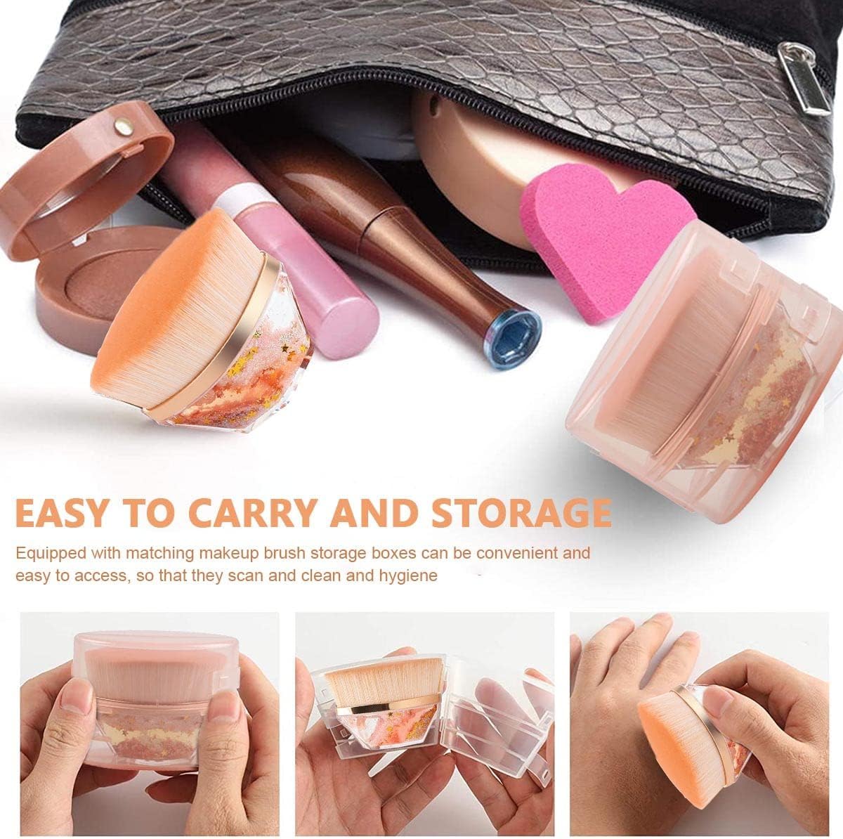B INIK Hexagon Face Blush Brush - Premium Foundation & Makeup Blender Brush with Ergonomic Handle (Orange) | Perfect for Liquid, Cream & Powder Cosmetics Application