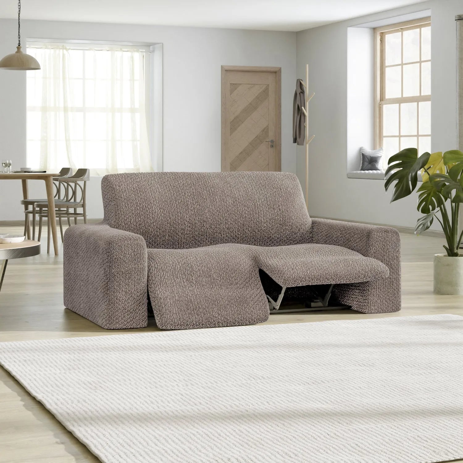 2 Seater Recliner Slipcover - Soft Velvet Stretch Sofa Cover with Elastic Hem, Perfect for Living Room Furniture Protection and Style Upgrade