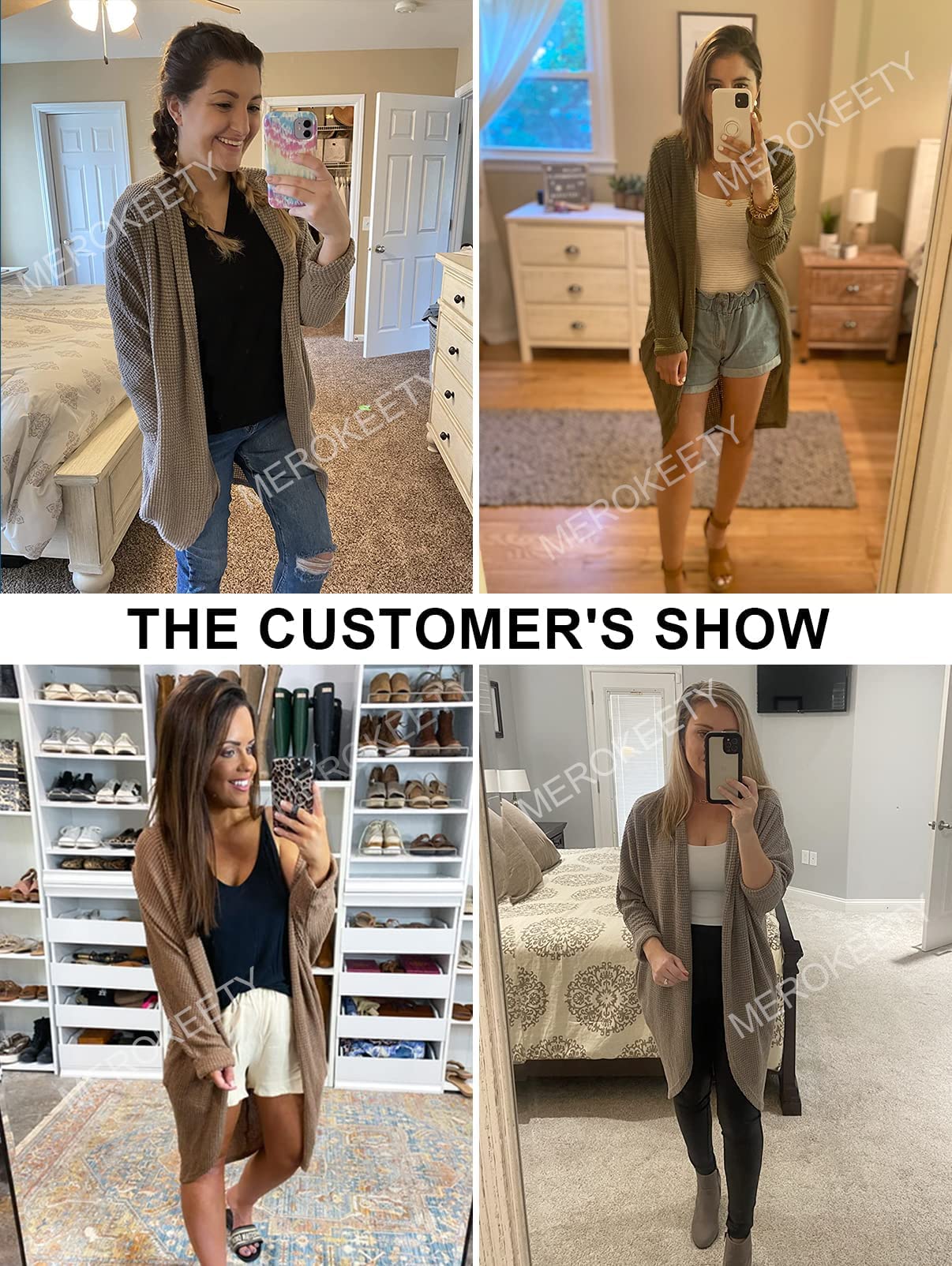 MEROKEETY Women's 2025 Fall Waffle Knit Batwing Long Sleeve Cardigan - Loose Open Front Sweater Coat for Casual Outfits & Layering in Cool Weather