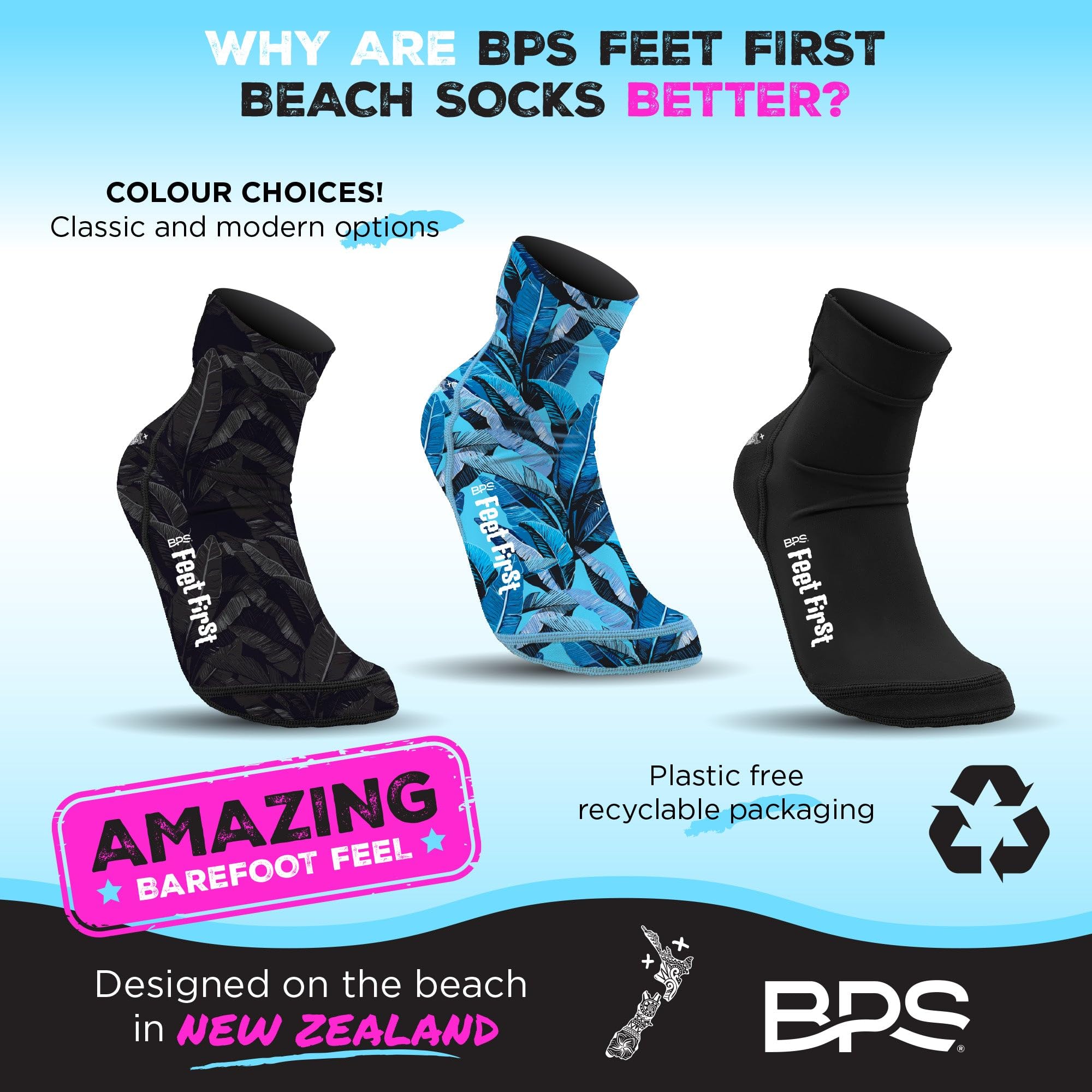 BPS New Zealand 'Feet First' Beach Volleyball Soccer Sand Socks - Flexible Kevlar Sole Water Shoes for Men & Women - Perfect for Beach Sports, Water Activities and Outdoor Adventures