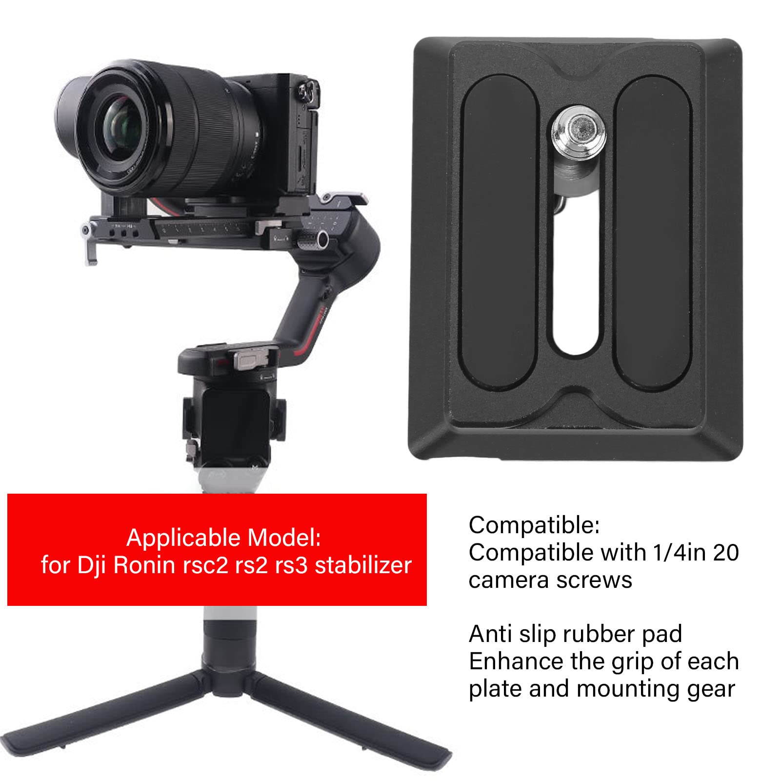 Quick Release Plate Tripod Ball Head Base - Compatible with RSC2, RS2, RS3 Standard - Camera Stabilizer Accessories for DSLR & Mirrorless Cameras - Perfect for Photography, Videography & Travel Shooting