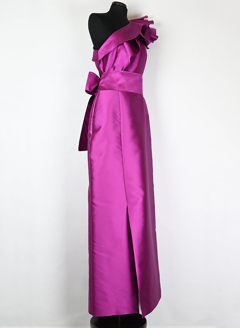 Alberta Ferretti Long Taffeta Dress in Cyclamen Pink - Size 42 | Elegant Evening Gown for Weddings, Galas & Special Occasions