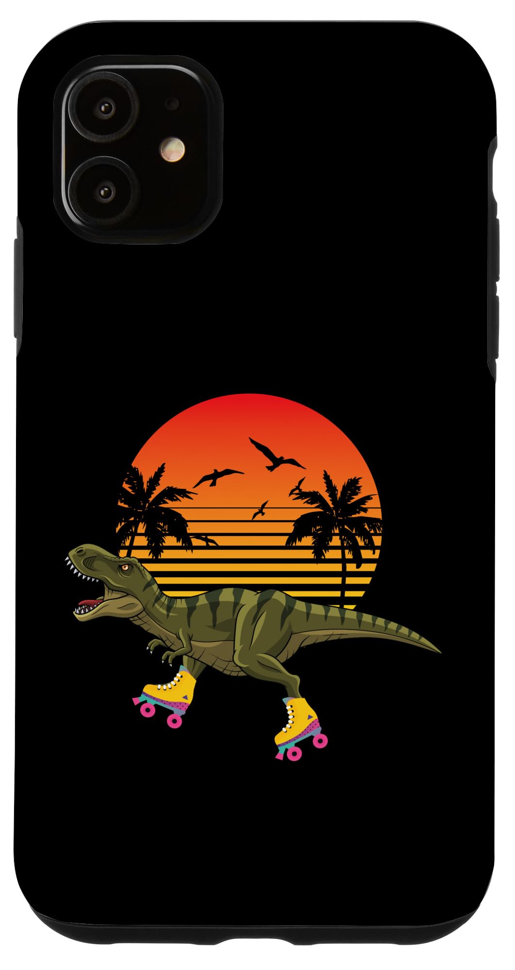 Trex Roller Skate Derby Beach 80s California Dinosaur iPhone 11 Case - Retro Skate Style Protective Phone Cover for iPhone 11 - Perfect for Skating, Beach Outings & 80s Theme Parties