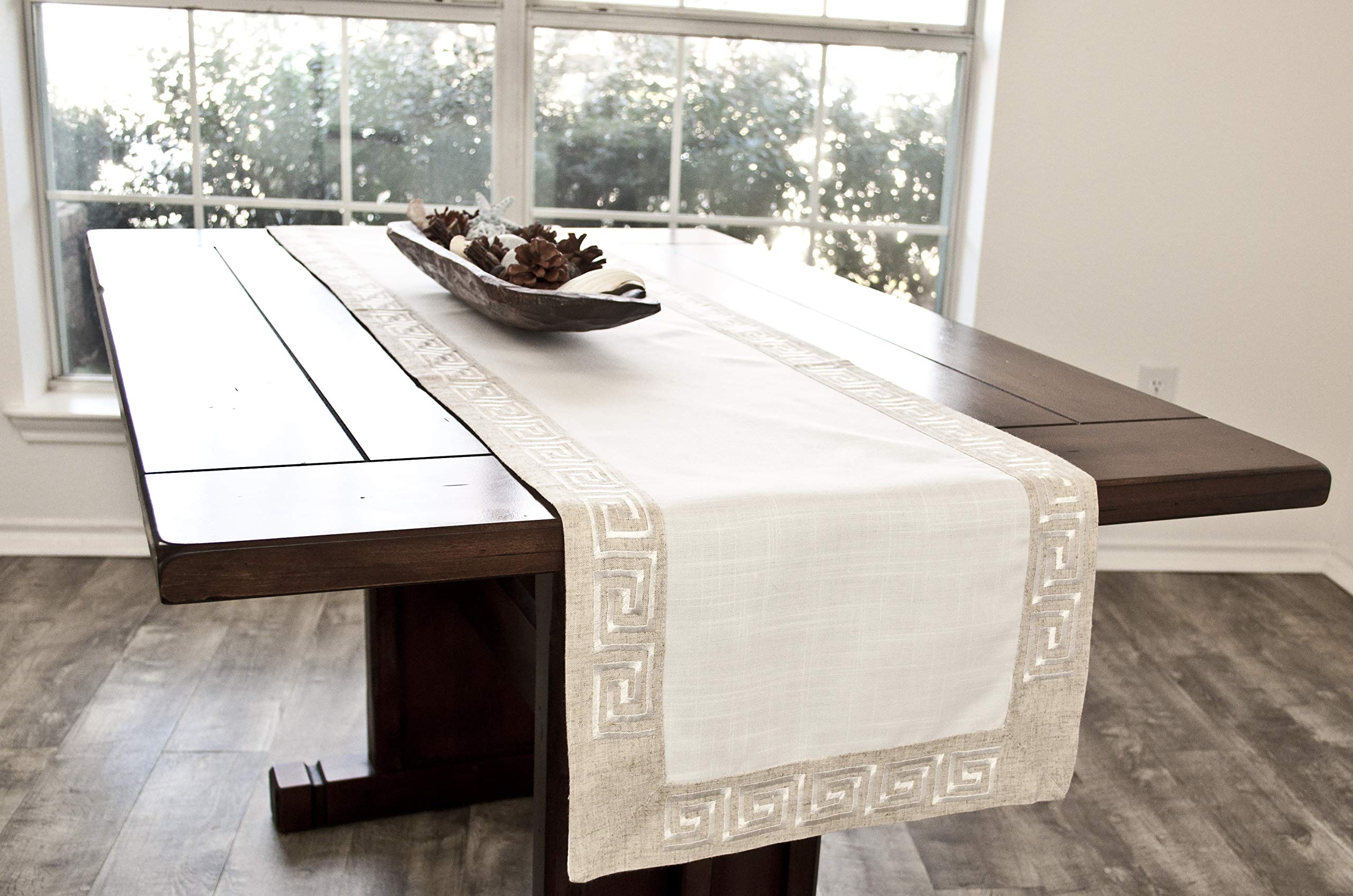 Elegant Neutral Earth Tones Greek Key Long Table Runner - 15x70 Inches - Perfect for Dining Tables, Buffets, Dressers & Home Decor