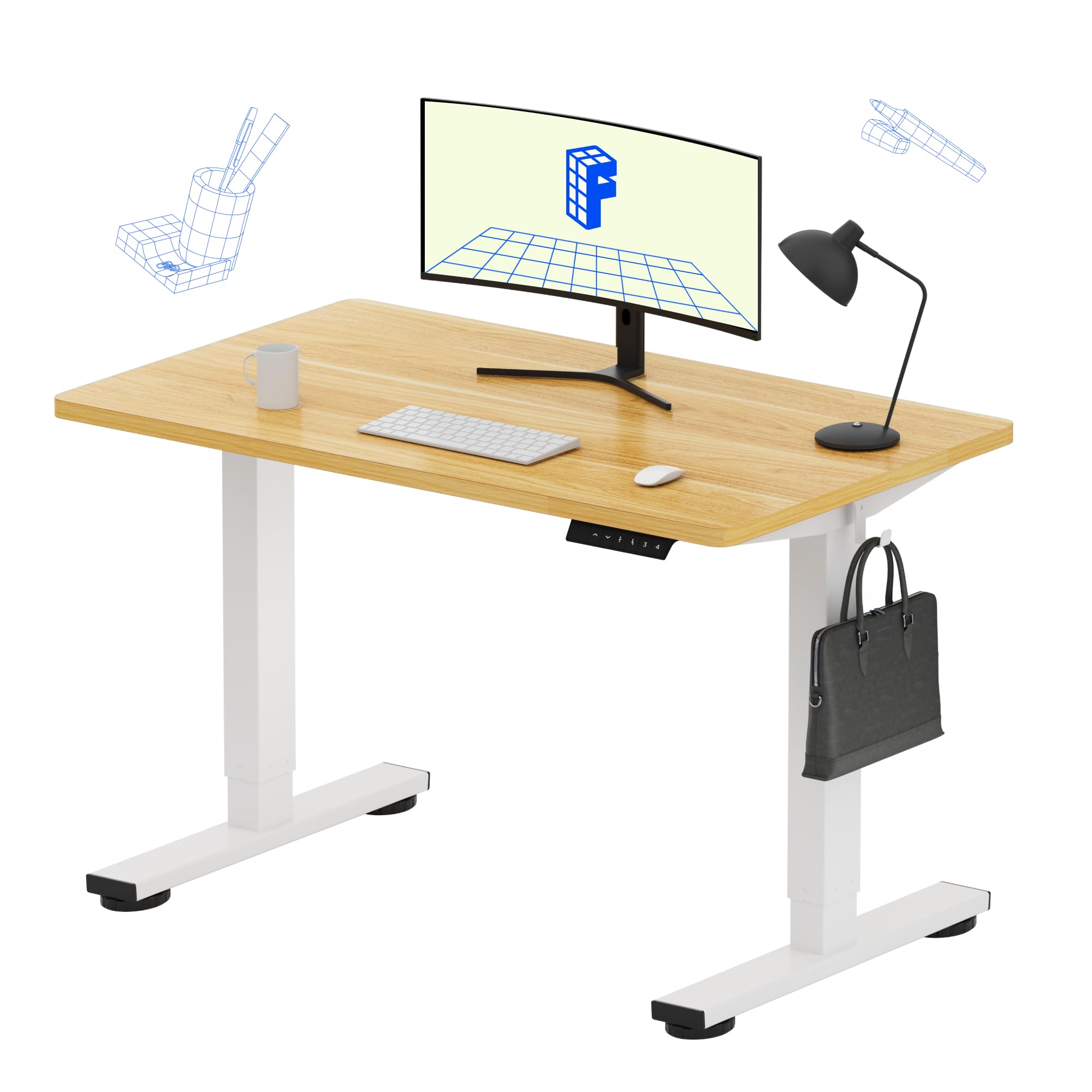 Flexispot EN1 Electric Height Adjustable Standing Desk 40 x 24 Inches - Whole-Piece Maple Top & White Frame - Sit Stand Home Office Desk for Work, Study & Gaming (Ergonomic Workspace Solution)