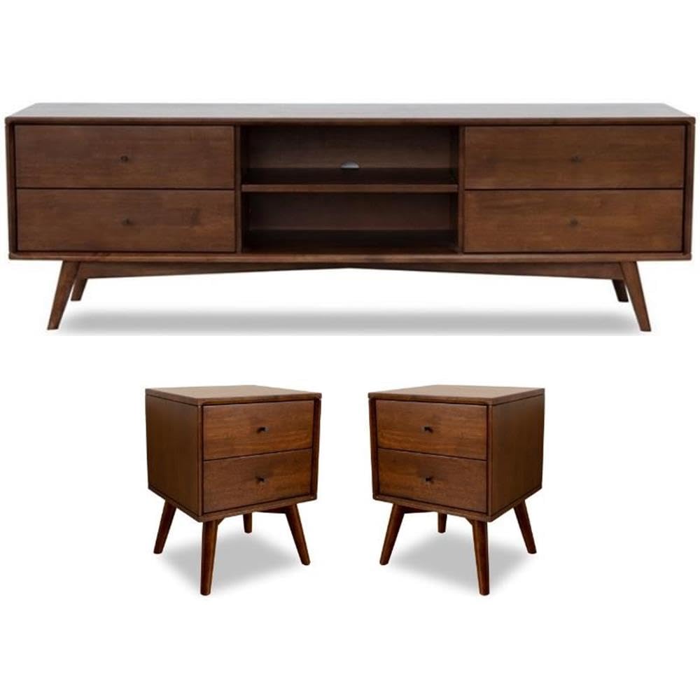 Home Square 3-Piece Wooden TV Stand & Nightstand Set - Modern Living Room & Bedroom Furniture for Home Entertainment & Storage
