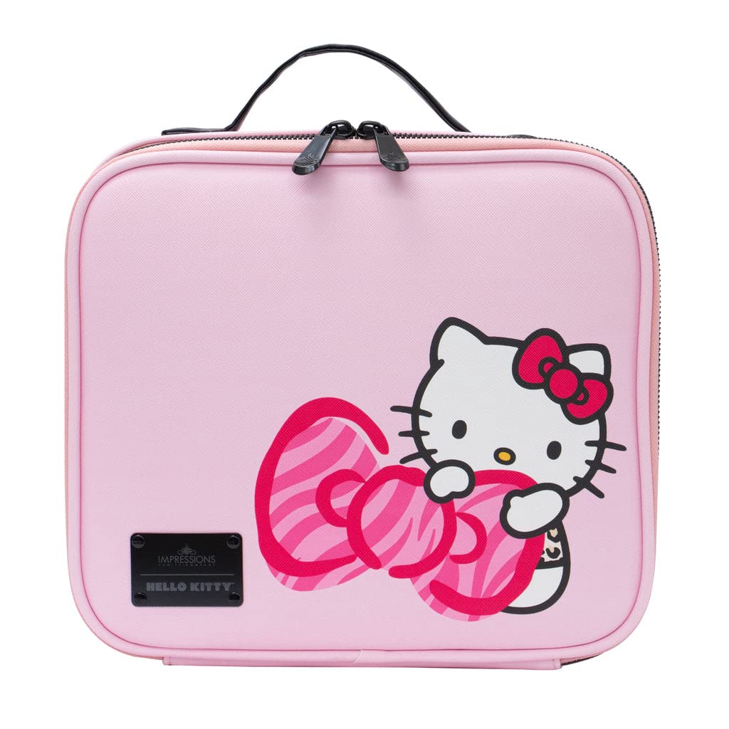 Hello Kitty Faux Leather Cosmetic Bag - Waterproof Travel Toiletry Organizer with Zippered Pockets | Large Makeup Case for Women & Teens | Perfect for Travel, Gym, and Daily Use (Pink Animal Print)