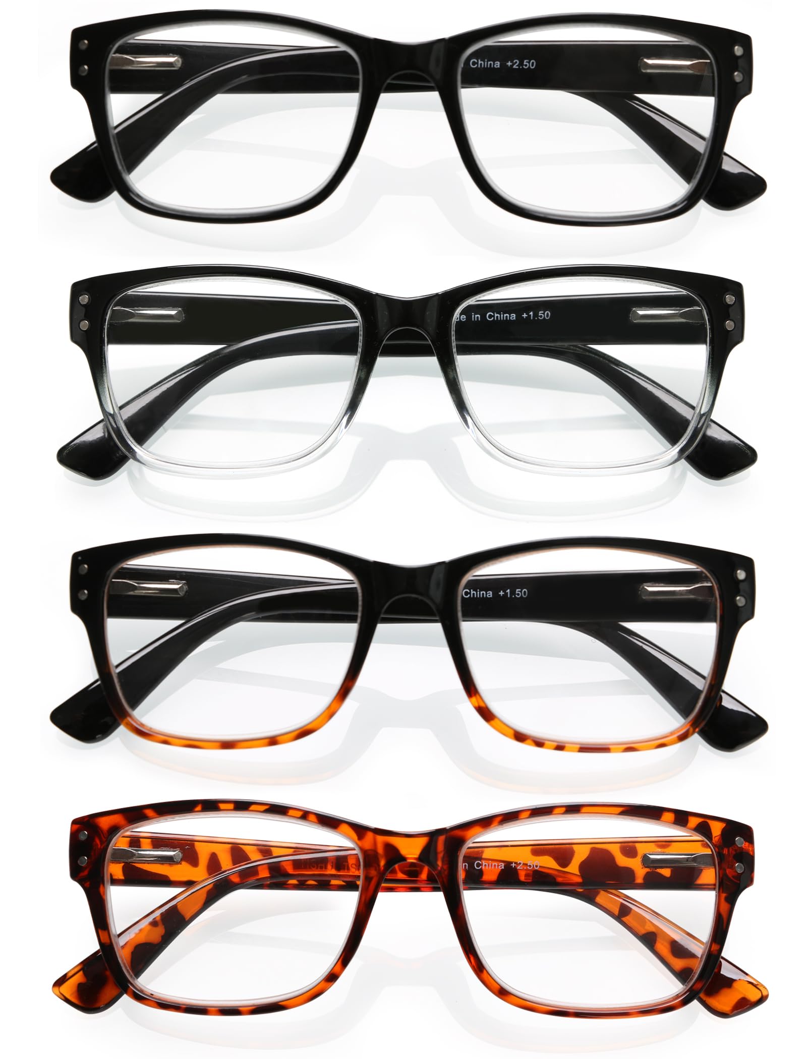 Fashionable Square Reading Glasses for Men & Women - Lightweight Comfortable Frames with Spring Hinge - Perfect for Reading, Working, and Daily Use