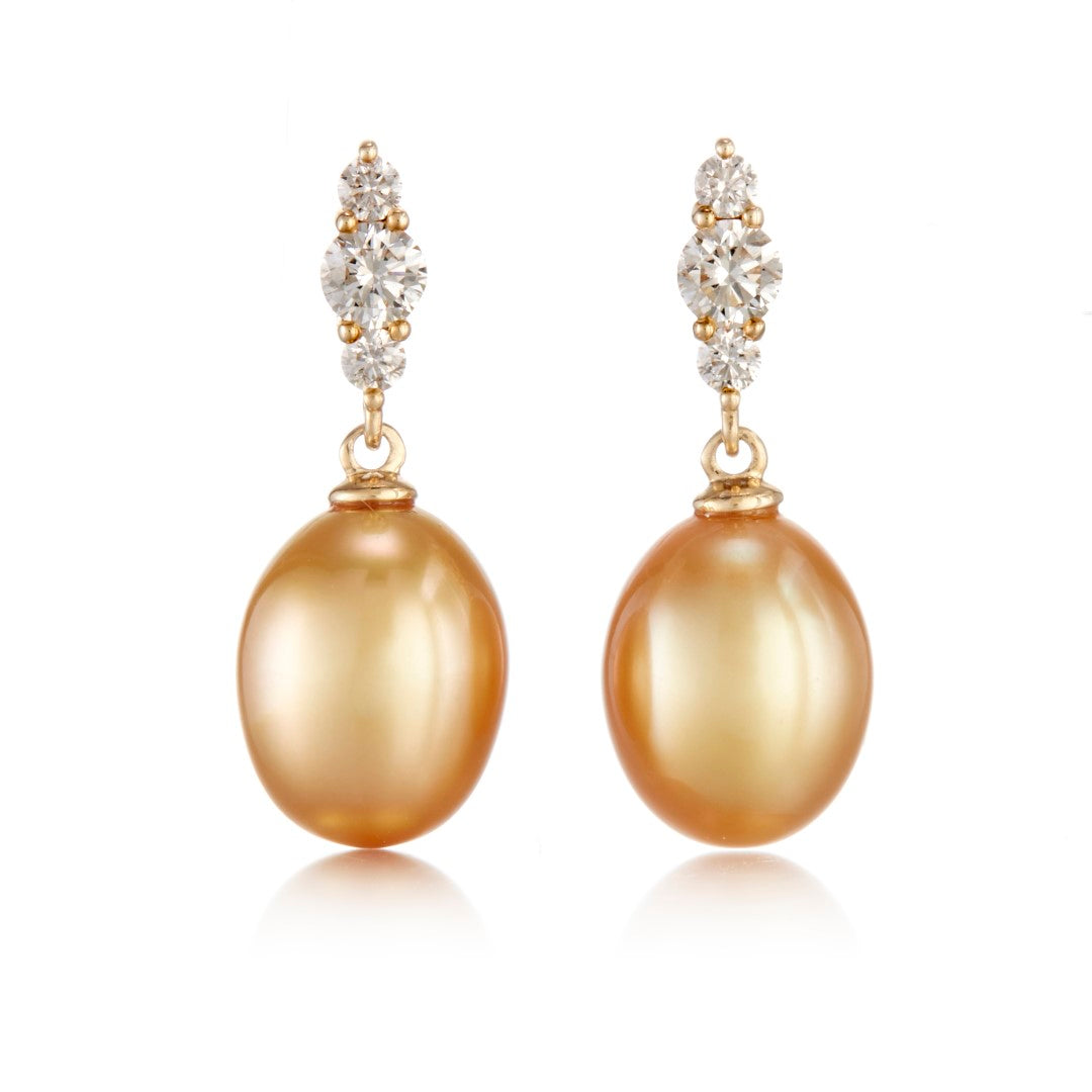 Luxury Golden Keshi South Sea Pearl & Diamond Orion Earrings for Women – Elegant Gift for Weddings, Parties & Special Occasions