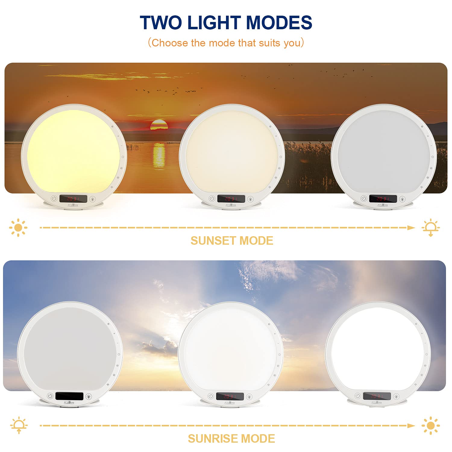 JUXLamp Light Therapy Lamp - 10000 Lux UV-Free Sunrise Alarm Clock with Bioclock Adjustment & APP Control, Portable Built-in Lithium Battery - Perfect for SAD Relief, Sleep Improvement & Natural Wake-Up Light Therapy