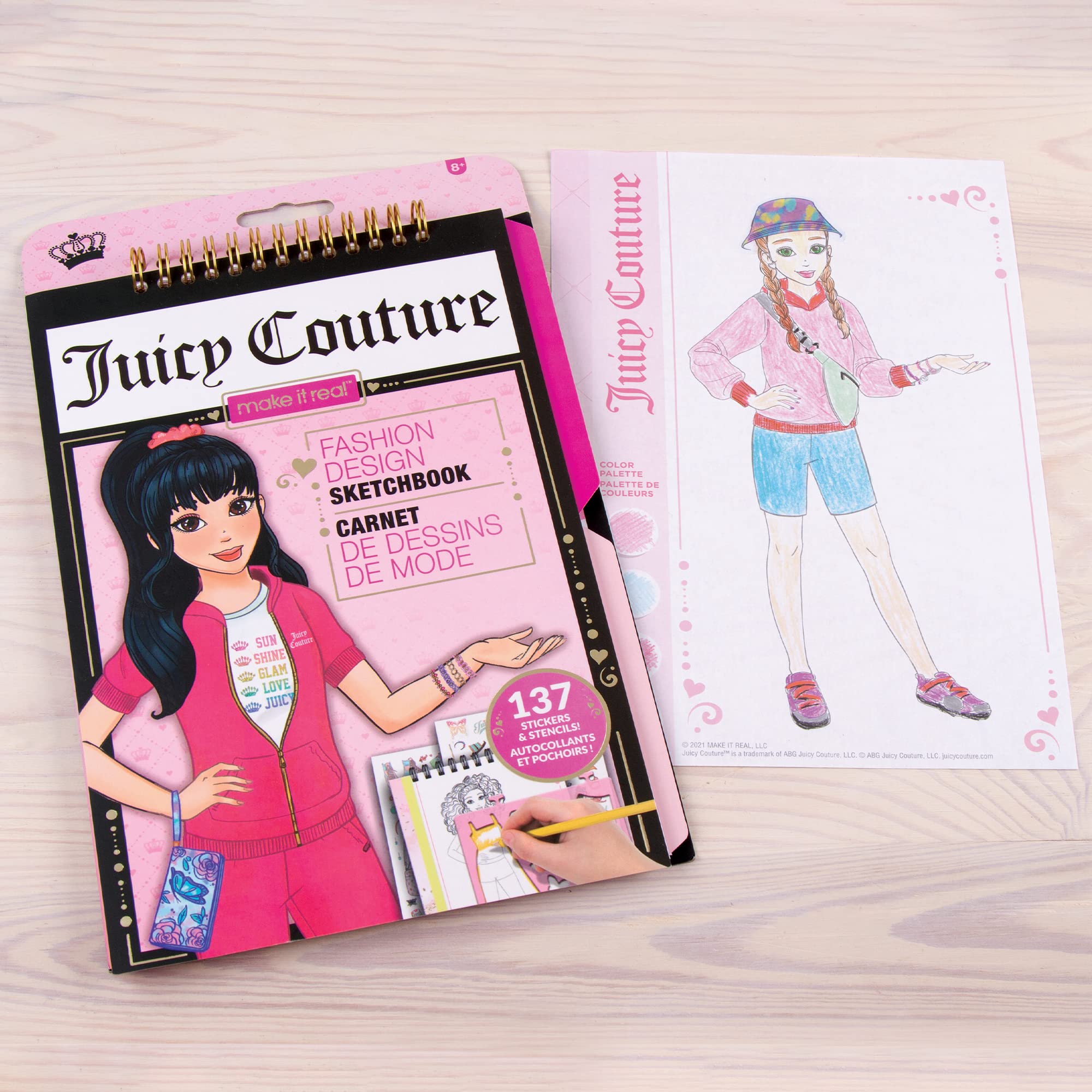 Juicy Couture Fashion Design Sketchbook for Girls Ages 6+ - 137 Stickers & Stencils Included, Creative Drawing & Coloring Activity Book | Perfect for Fashion Design Practice, Birthday Gifts & Arts and Crafts Projects