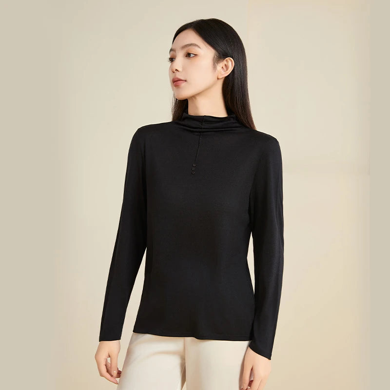 100% Pure Silk Mock Neck Blouse for Women - Elegant & Comfortable Silk Top for Work, Party & Evening Wear