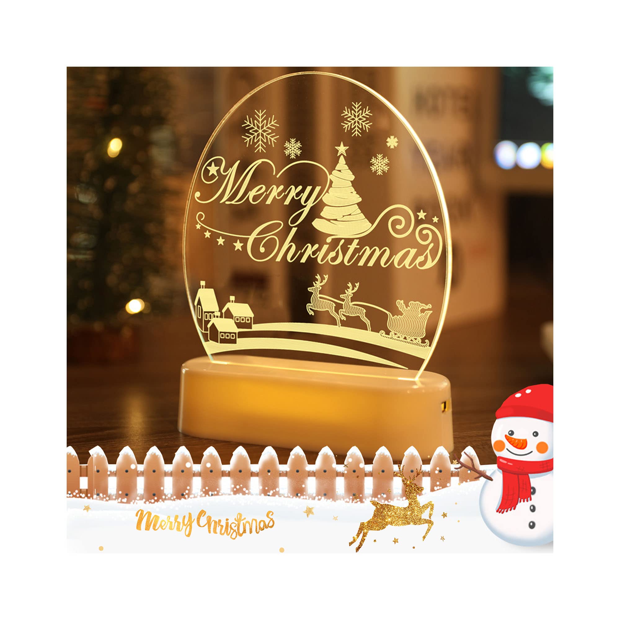 2022 Dosurgorn Santa Claus Snowman Christmas Tree Lights - 3D LED Night Light with Remote Control for Bedroom Decor (Merry Christmas, Multi-Color) | Perfect for Holiday Home Decoration, Christmas Party & Festive Ambiance