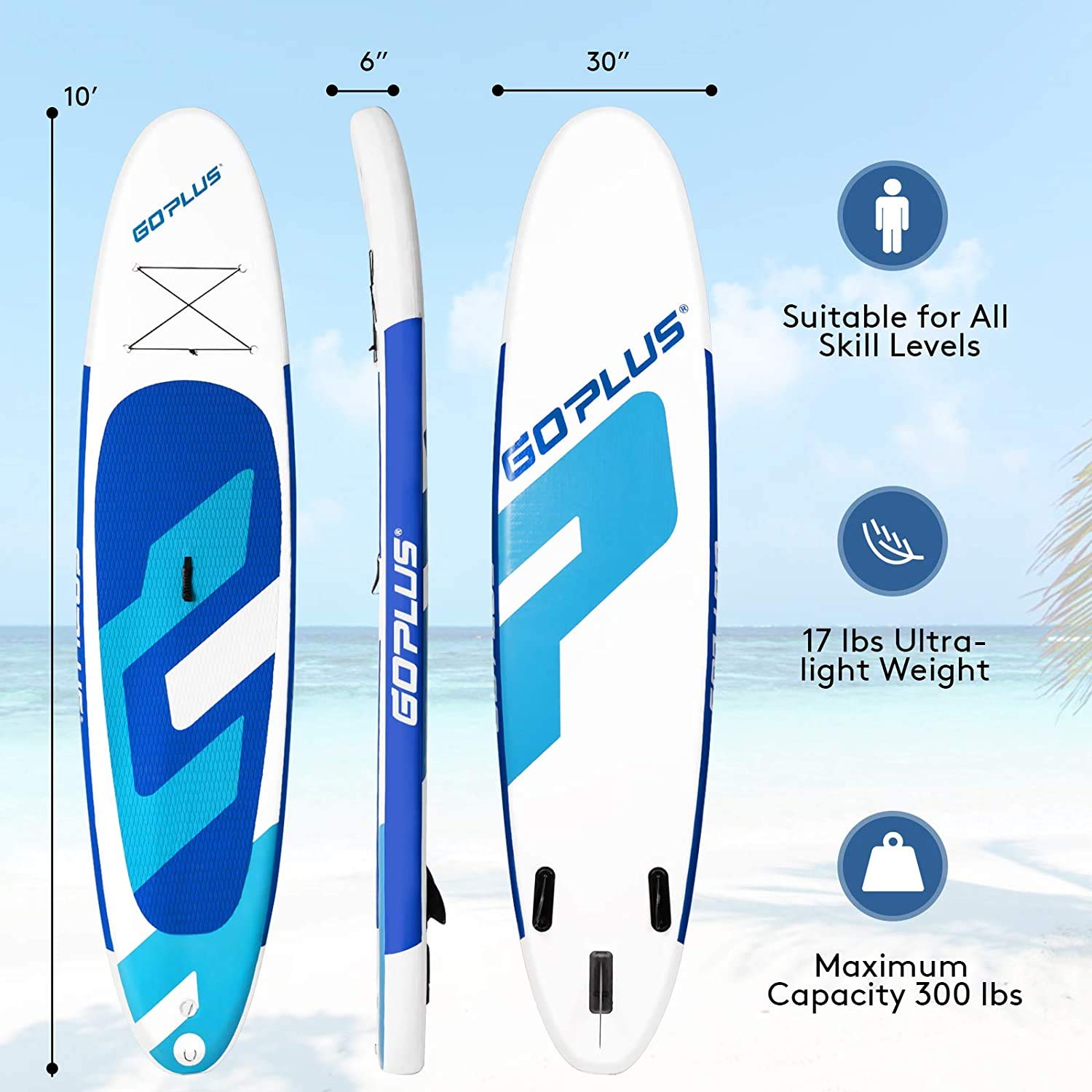 Goplus Inflatable Stand Up Paddle Board (10FT/10.5FT/11FT) - Premium SUP with Complete Accessory Pack Including Adjustable Paddle, Carry Bag, Bottom Fin, Hand Pump, Leash & Repair Kit - Perfect for Ocean, Lake & River Paddling Adventures