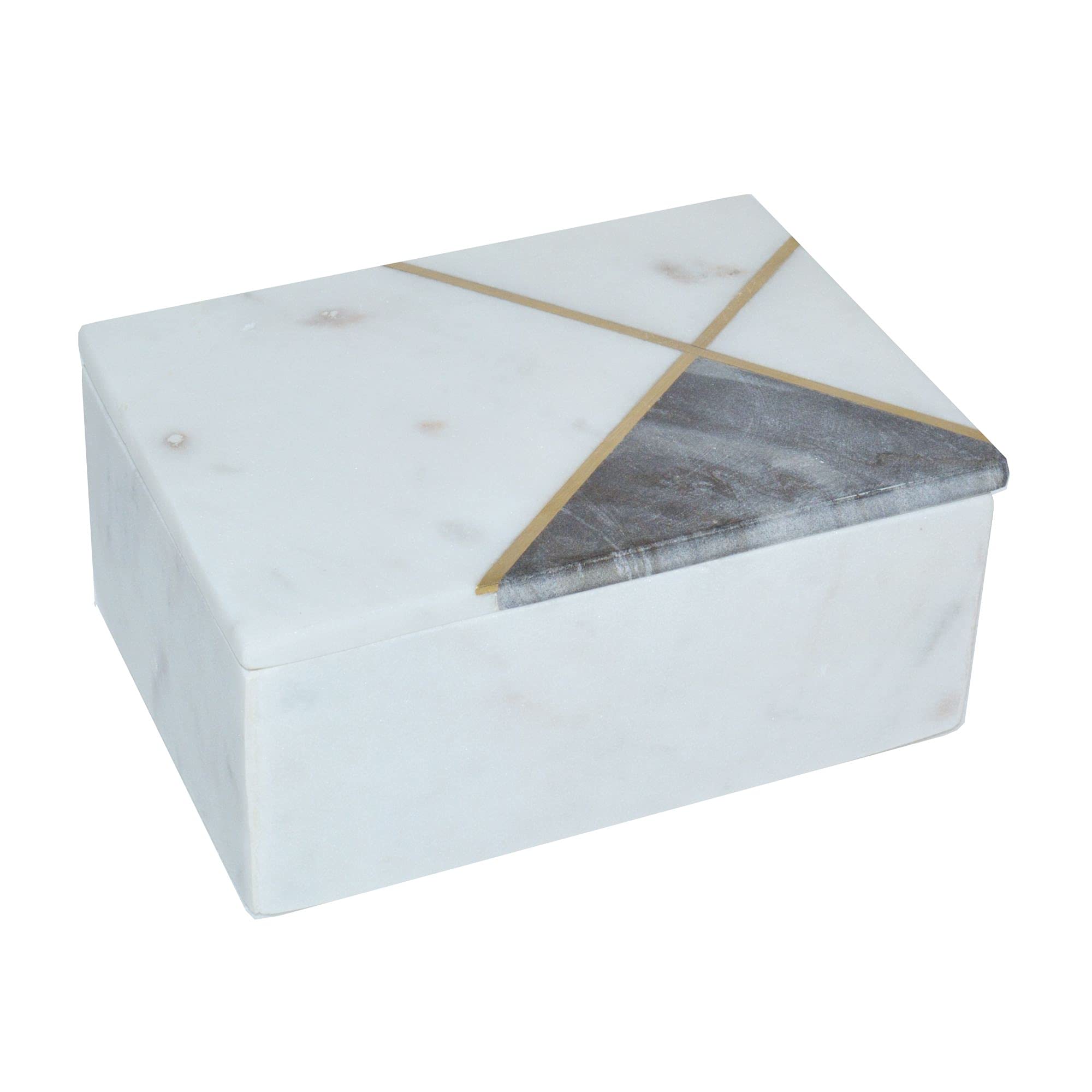 Kingston Living 7-Inch White & Gray Rectangular Decorative Storage Box with Inlays - Perfect for Home Organization, Closet Storage & Shelf Decor
