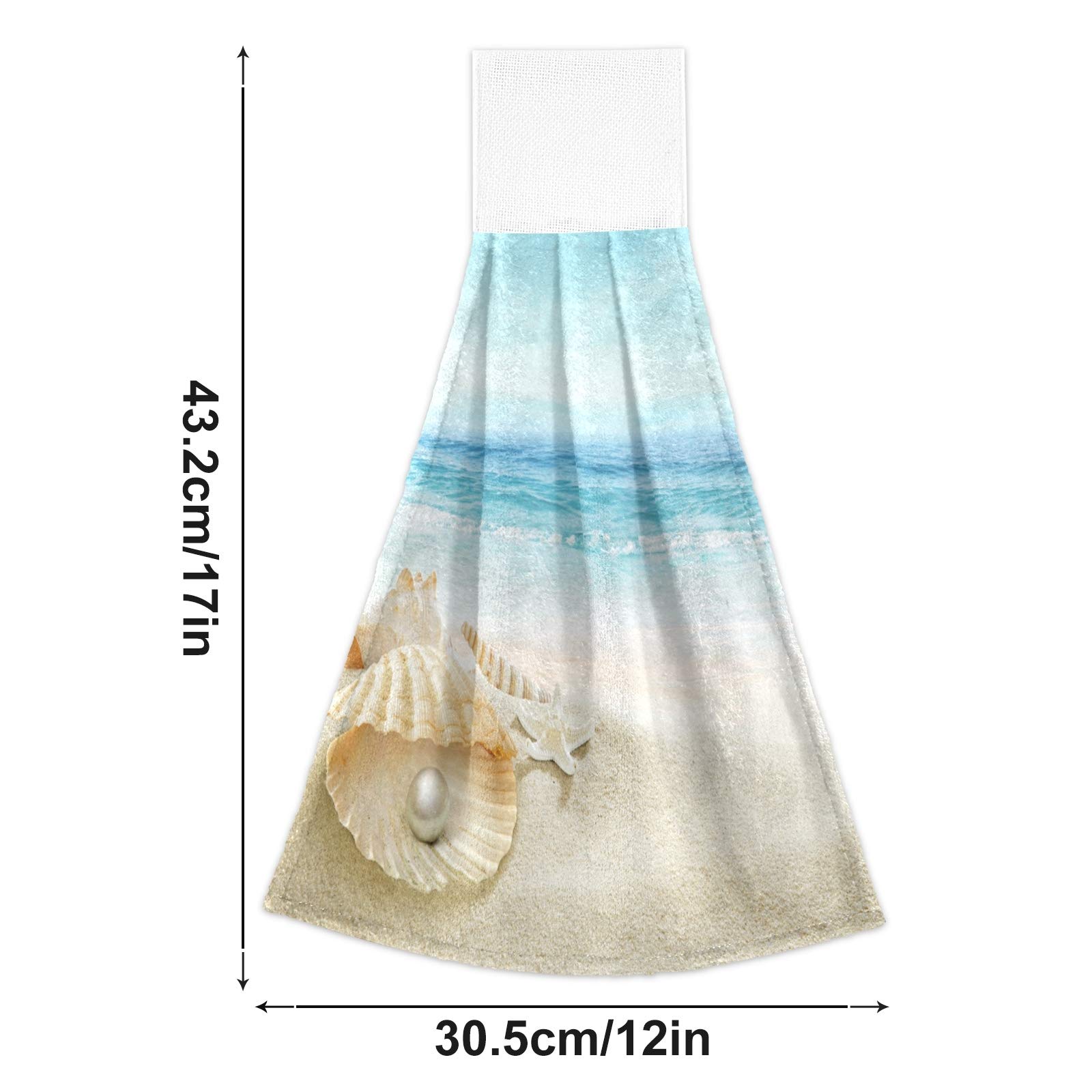 Qilmy Sea Beach Starfish Hanging Kitchen Towels 2-Pack - Soft Absorbent Hand Towels for Bathroom, Kitchen & Decor (12x17 Inches) - Perfect for Coastal Themed Homes, Beach House Decor & Gift Giving