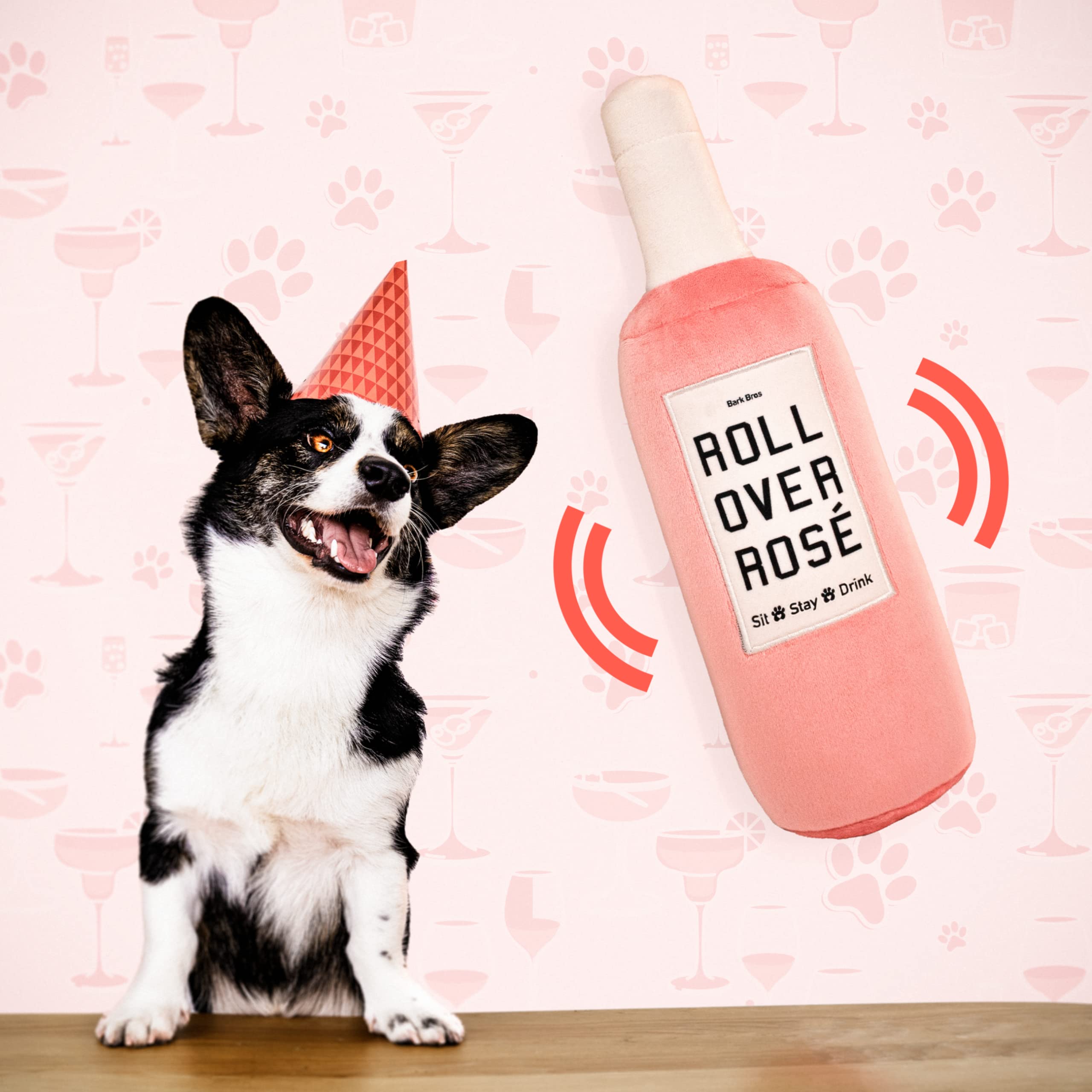Rose Wine Bottle Dog Toy - Plush Squeaky Puppy Gift for Birthday Play