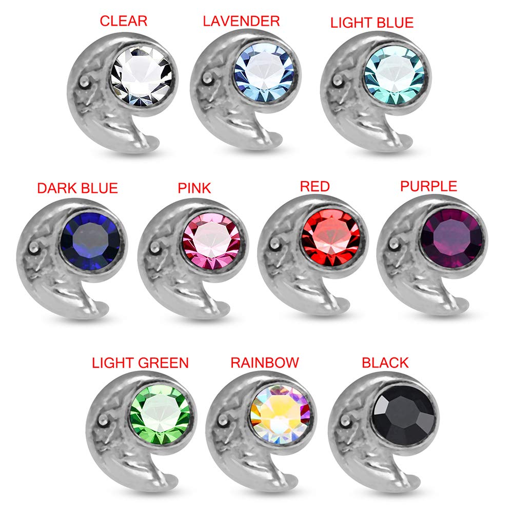 Elegant Jeweled Moon Sterling Silver Straight Nose Pin - Hypoallergenic Body Jewelry for Women | Perfect for Parties, Weddings & Festive Occasions