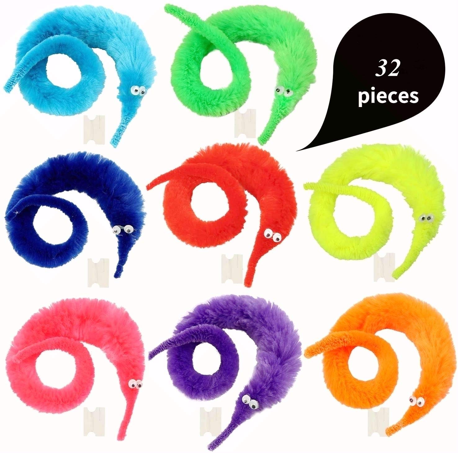 32 Pack Magic Worm Toys - Wiggly Twisty Fuzzy Worms for Kids, Carnival Party Favors, Sensory Fidget Toys (8 Vibrant Colors) - Perfect for Birthday Parties, Classroom Rewards & Stress Relief