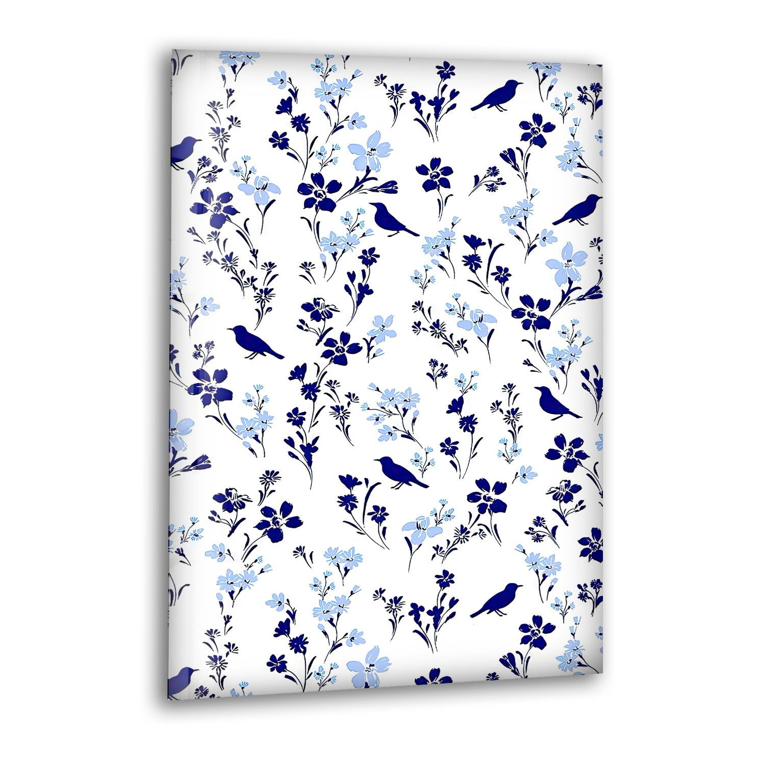 Blue Bird and Wildflower Wall Art Print - Elegant Floral Glass Decor for Nature Lovers | Perfect for Living Room, Bedroom & Office Decor