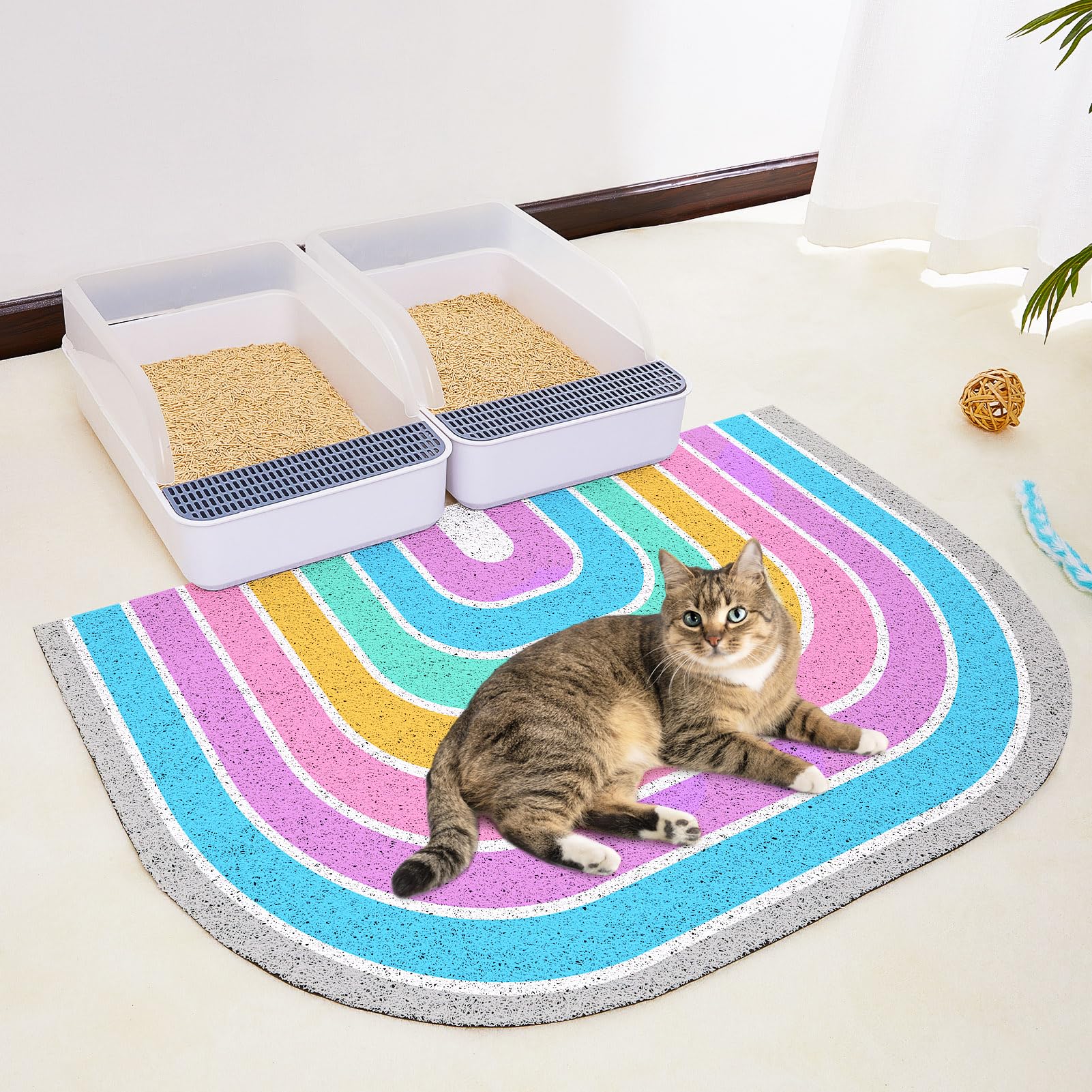 Premium Non-Slip Waterproof Cat Litter Mat - Soft Washable Litter Box Mat with Trapping Design, Easy to Clean for Cats & Kittens (Rainbow Color) - Perfect for Litter Box Areas, Pet Feeding Stations & Home Protection