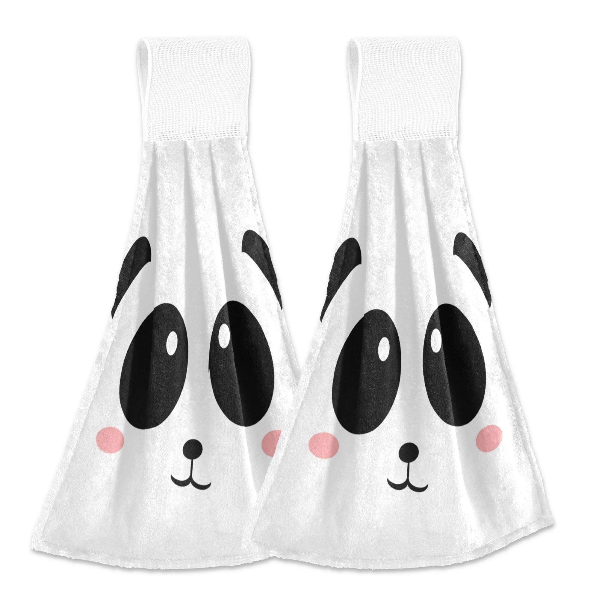 Cute Panda Animal Hanging Kitchen & Bathroom Towels - 2 Pack Absorbent Hand Towels with Hook & Loop for Bath, Kitchen, Baby Nursery (Perfect for Drying Hands, Dishes & Decor)