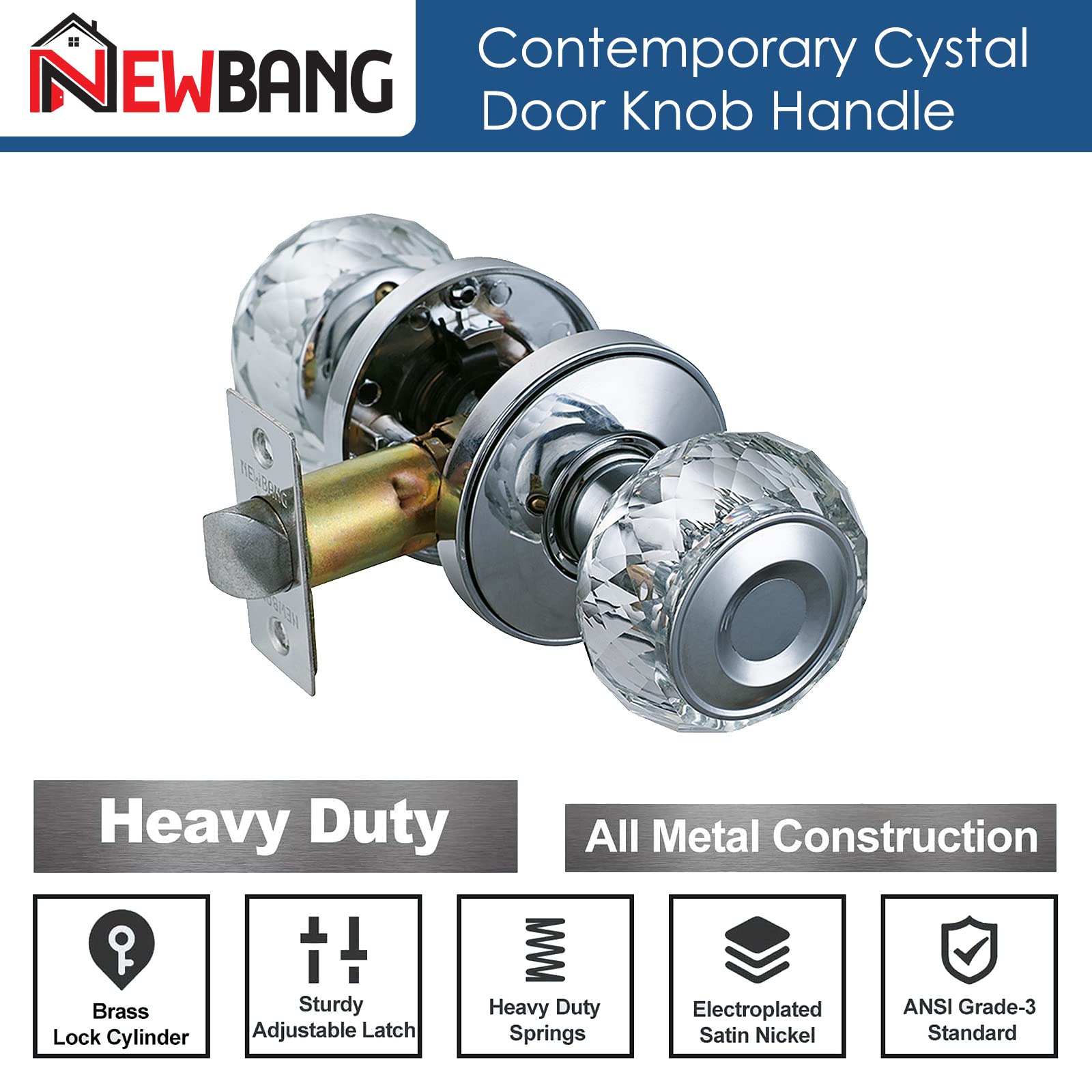 Crystal Glass Door Knob with Chrome Finish - Passage, Hall & Closet Door Handle (ZSCY-HDC32CP-PS-6P) - Perfect for Bedrooms, Bathrooms & Interior Doors