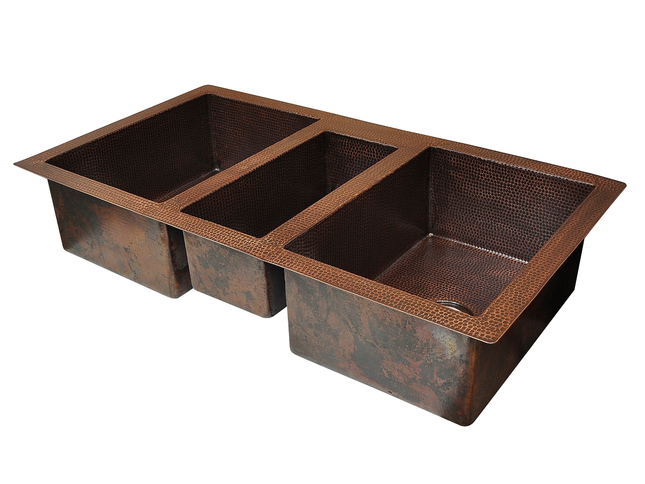 42 Inch Copper Farmhouse Triple Bowl Kitchen Sink - Handcrafted Rustic Copper Sink for Modern Farmhouse, Rustic, and Traditional Kitchens | Perfect for Cooking, Washing Dishes, and Food Prep