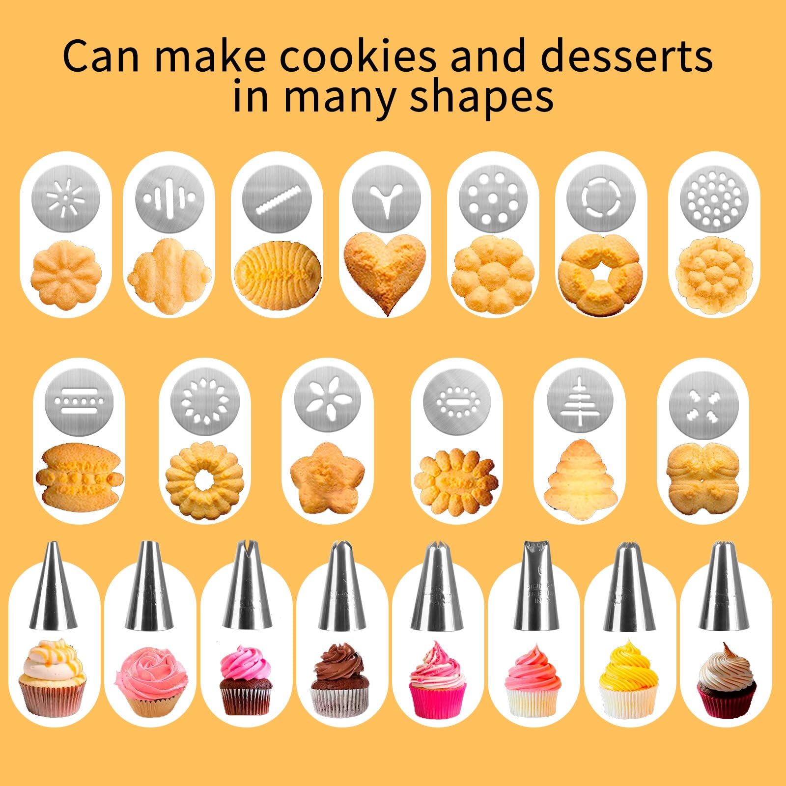 Stainless Steel Cookie Press Gun Kit with 13 Discs & 8 Tips - for Baking, DIY Biscuits & Cake Decorating