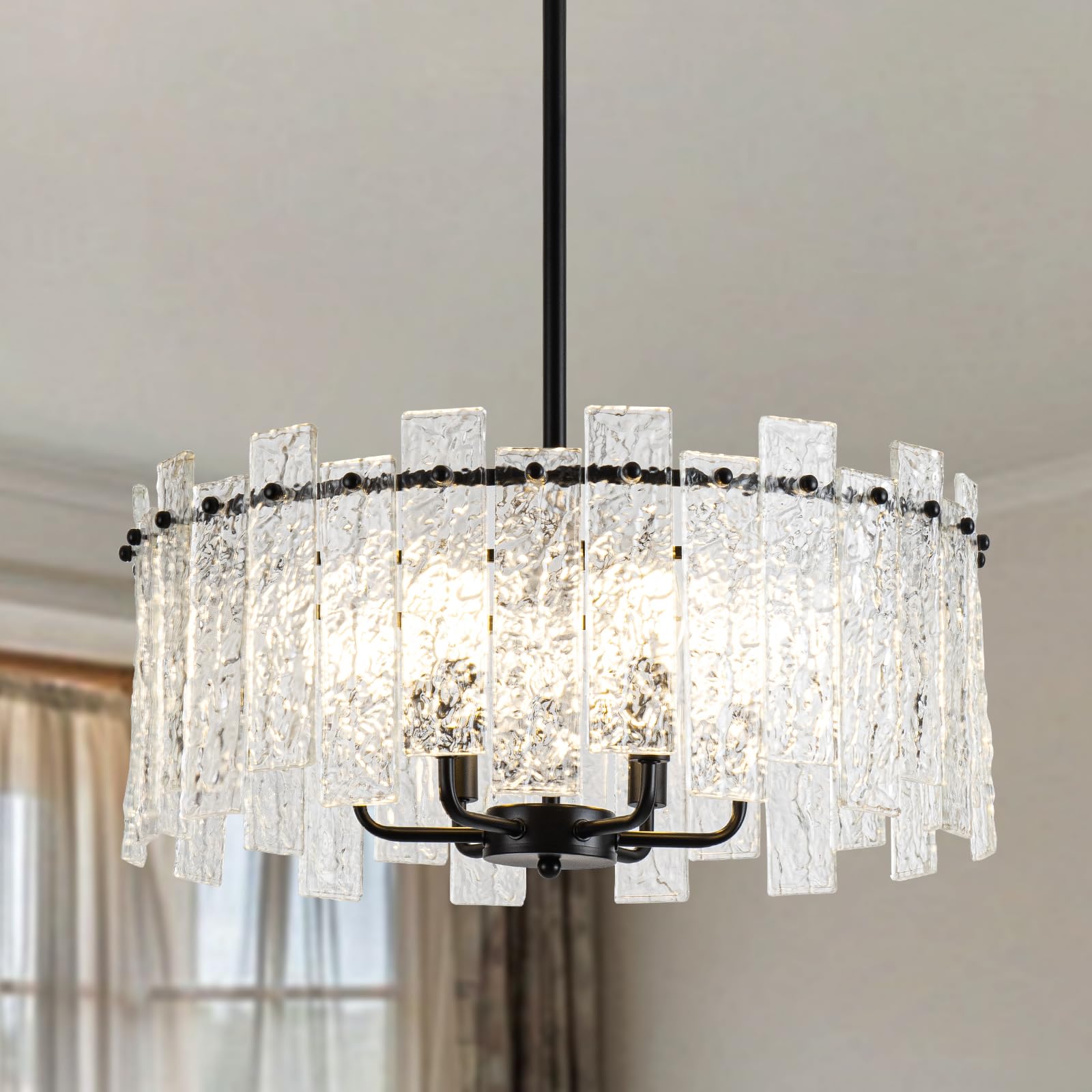 Modern Crystal Chandelier - 6-Light Luxury Water Ripple Glass Round Ceiling Light Fixture for Dining Room, Living Room, Bedroom & Kitchen Island | Elegant Home Lighting Decor for Weddings, Restaurants & Luxury Interiors