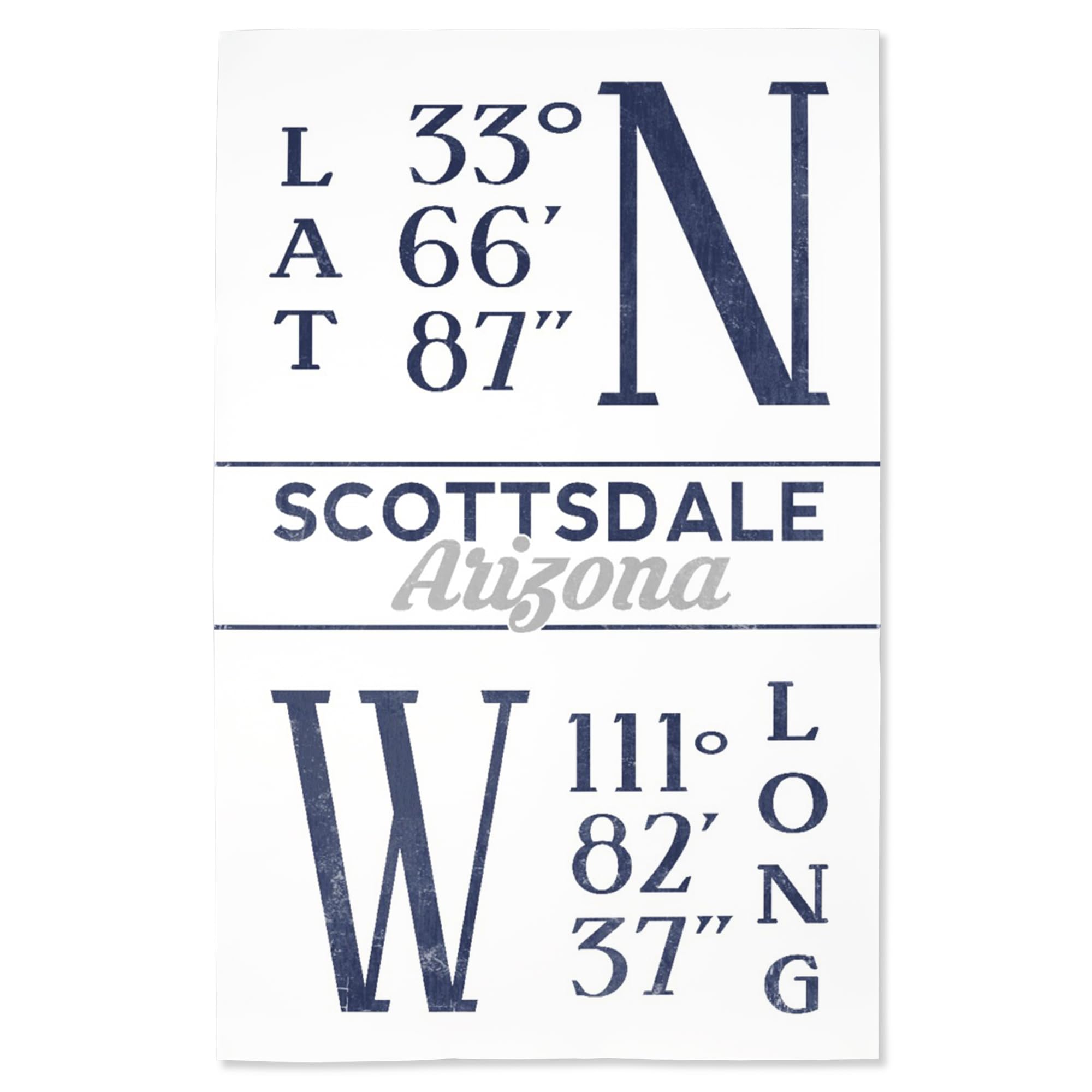 Lantern Press 16x24 Inch Giclee Art Print - Scottsdale Arizona Landscape with Latitude & Longitude Coordinates (Blue) - Perfect for Home Office Decor & Wall Art Gifts