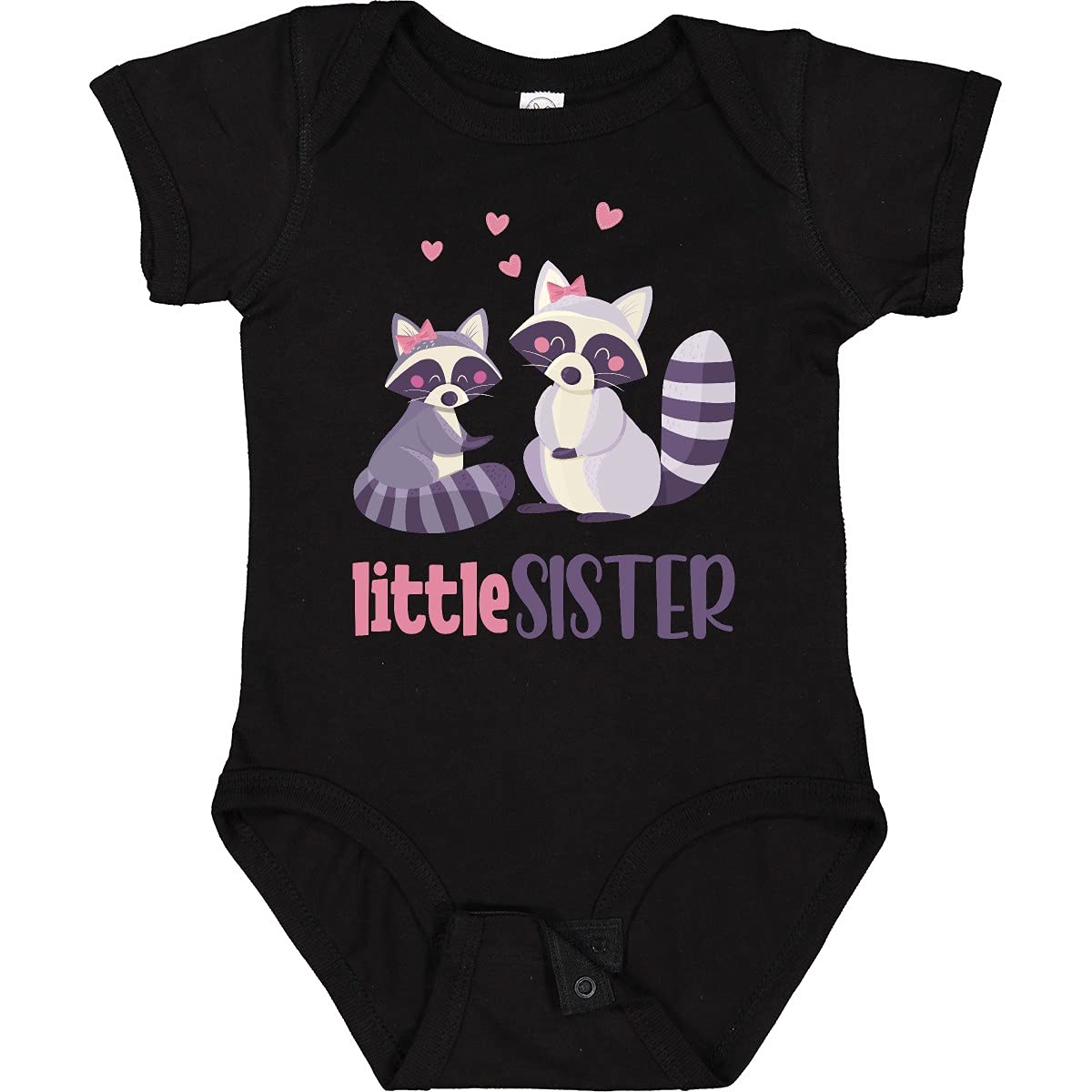 Inktastic Little Sister Raccoons with Bows Baby Bodysuit - Cute Raccoon Print Onesie for Newborn & Infant Girls - Perfect for Family Photos, Baby Showers & Everyday Wear