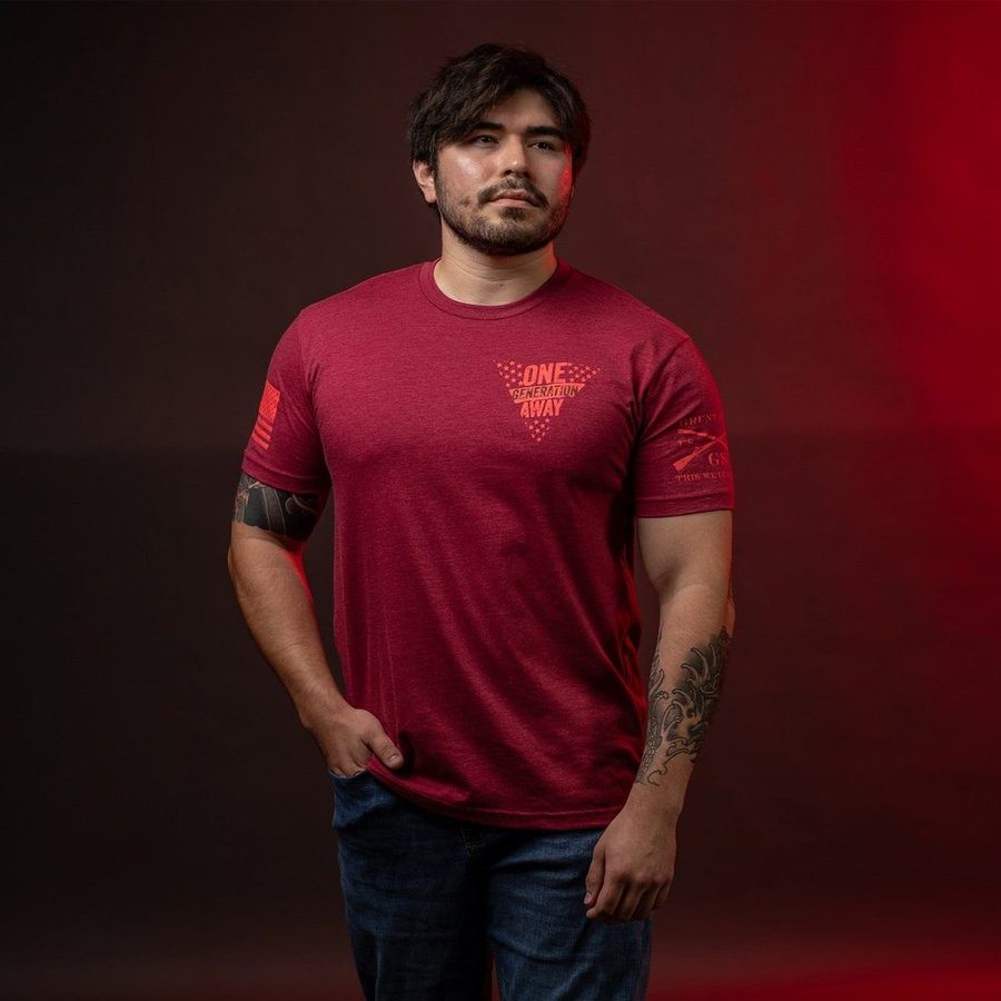 One Generation Away 2.0 T-Shirt - Premium Cotton Unisex Tee - Cardinal Red - Casual Streetwear & Patriotic Apparel for Everyday Wear