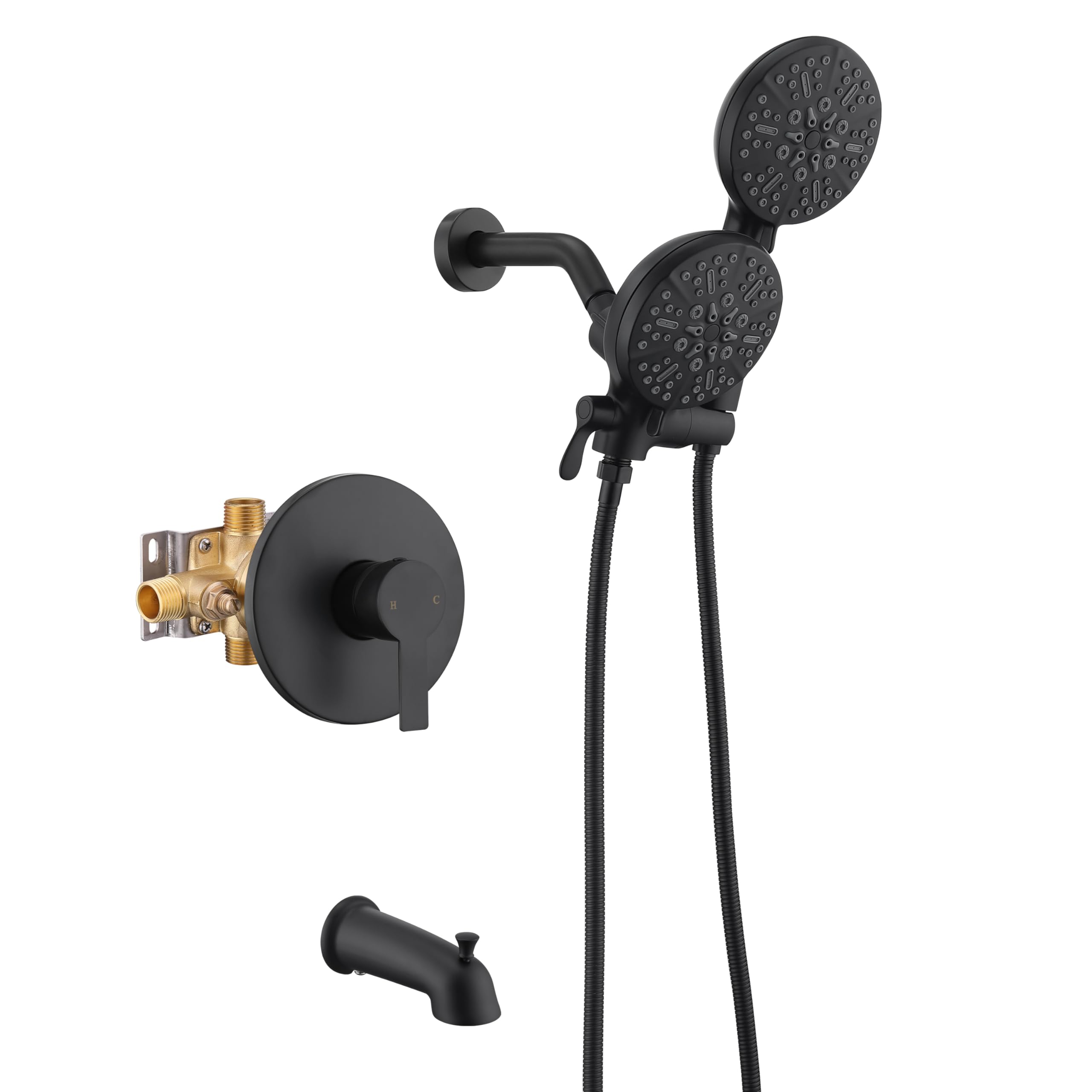 KIRLYSTONE Matte Black Shower Faucet Set - High Pressure Shower System with Rainfall Shower Head & Handheld Sprayer - Brass Valve Bathtub & Shower Trim Kit for Modern Bathroom Renovation (Perfect for Master Bath, Guest Bath & Spa-Like Shower Experience)