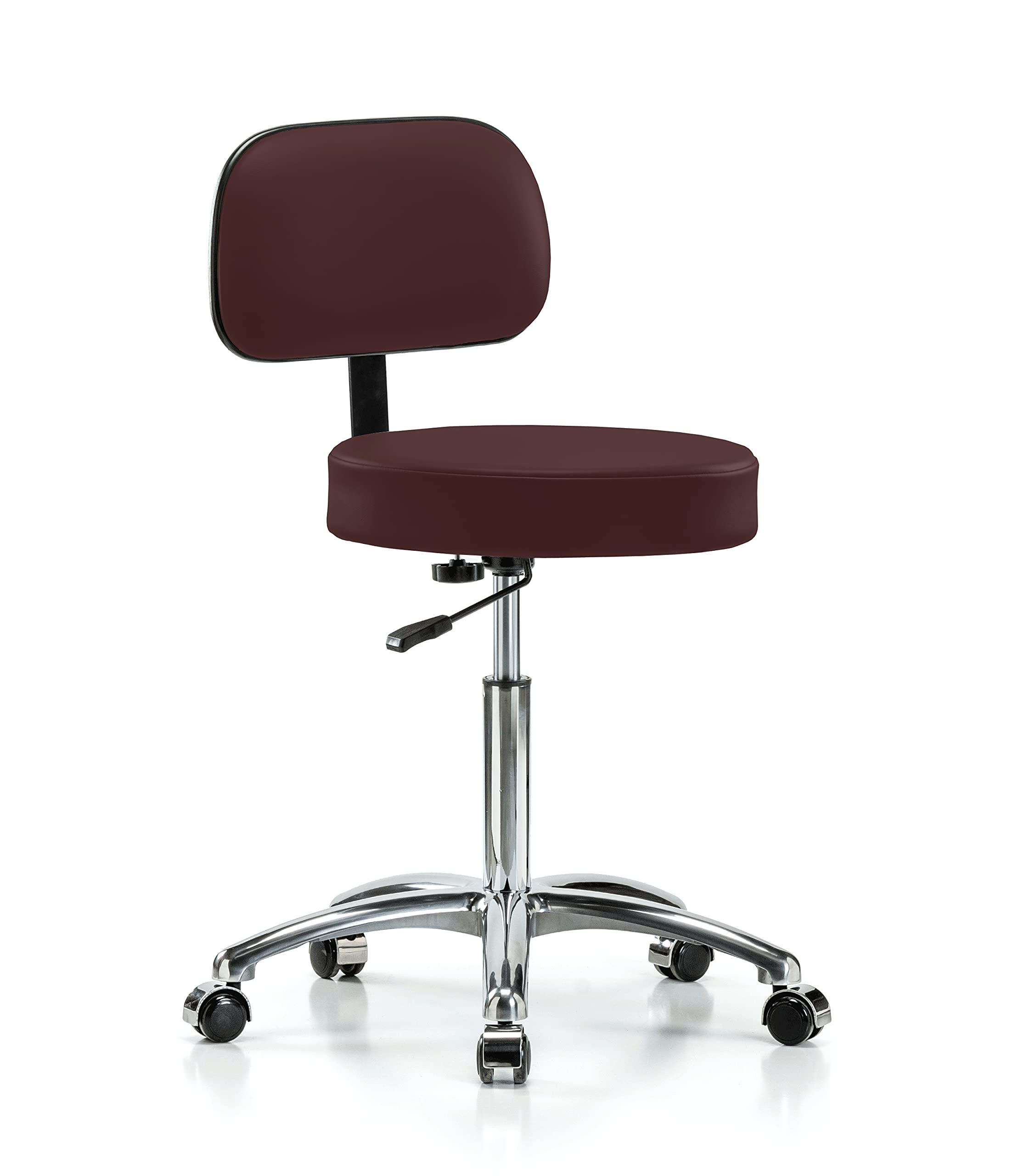 Adjustable Rolling Exam Stool with Back Support - 300lb Weight Capacity for Medical, Dental & Lab Use - Burgundy Vinyl Seat for Carpet & Linoleum Floors - Perfect for Clinics, Hospitals & Workbenches
