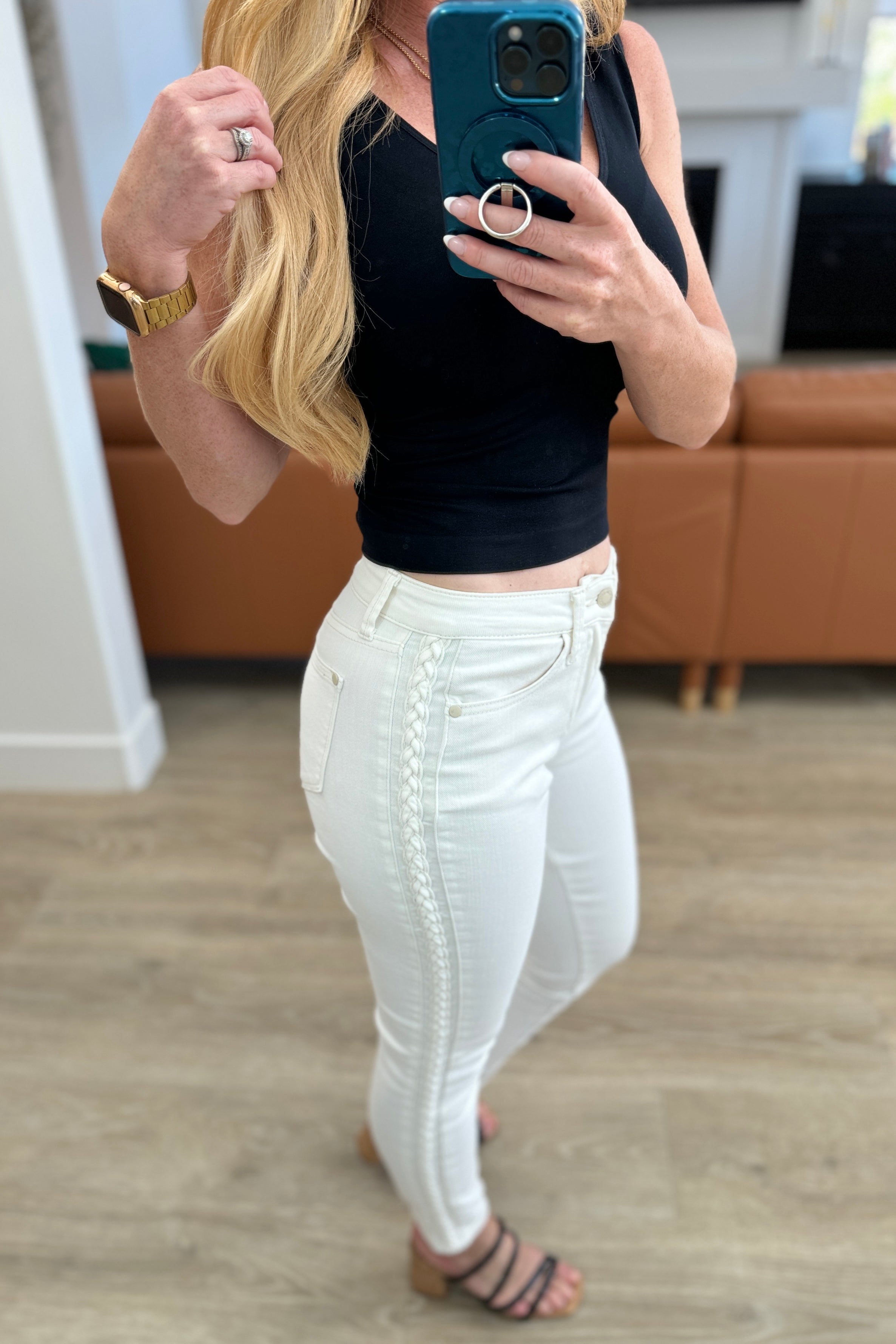 Maddie Mid Rise Braided Side Seam Relaxed Jeans for Women - Comfortable Stretch Denim Pants with Boho Style - Perfect for Casual Outings, Weekend Wear & Boho Chic Fashion