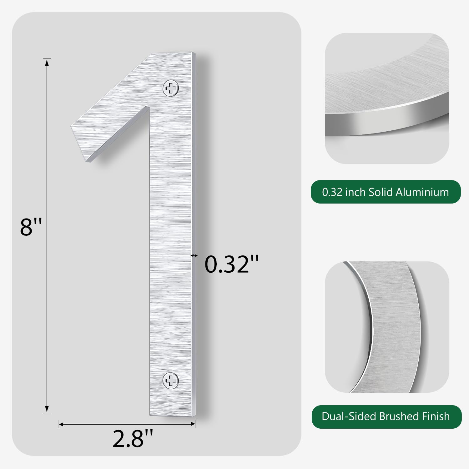8 Inch Silver Modern Floating Metal House Numbers - Large Aluminum Address Plaque for Outdoor Front Door, Brick House, Mailbox (Weatherproof, Easy Installation) - Perfect for Home, Office, Apartment & Business Exteriors