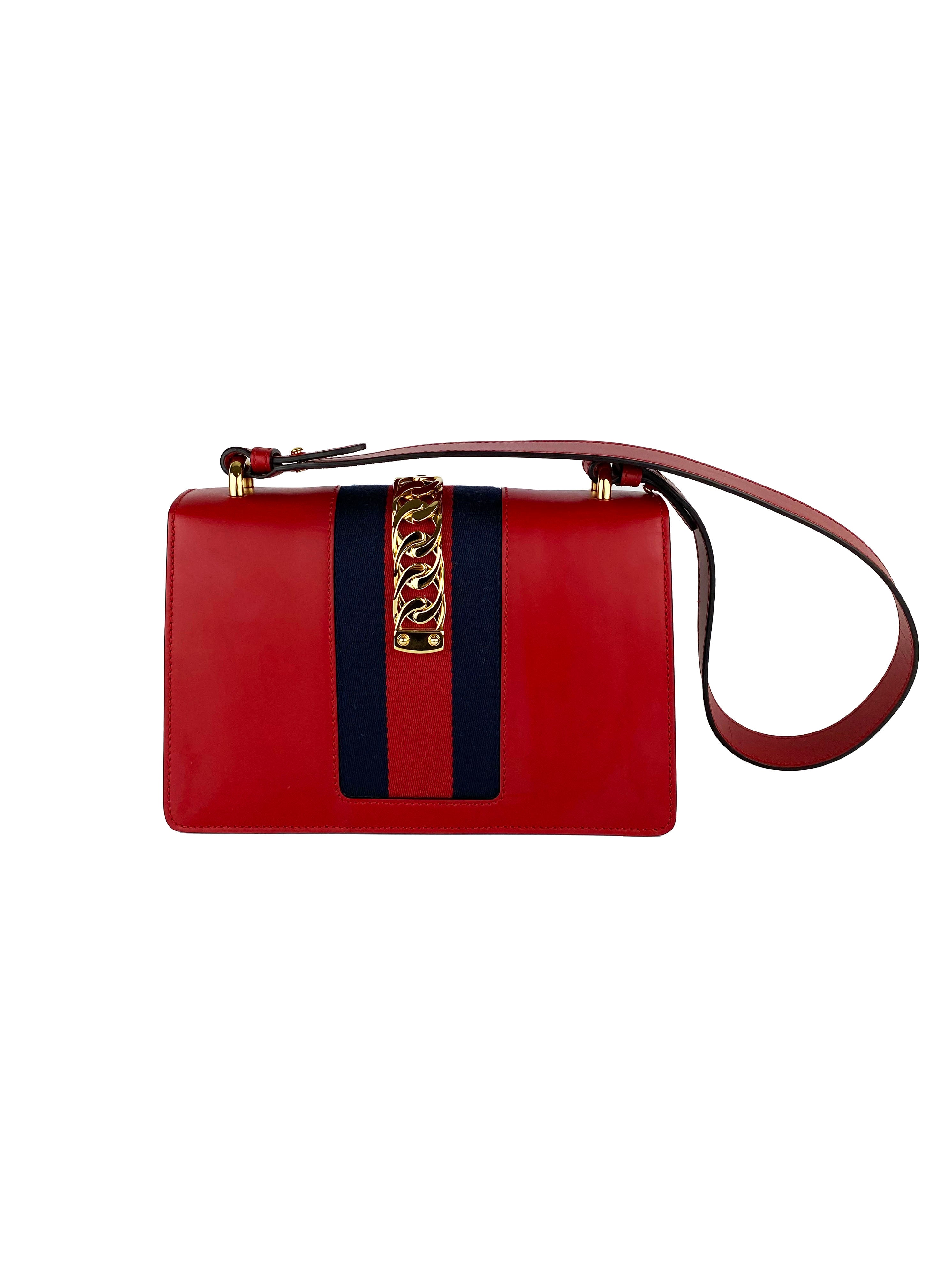 Gucci Sylvie Small Red Leather Crossbody Bag for Women - Luxury Designer Handbag for Everyday Use, Date Night & Travel