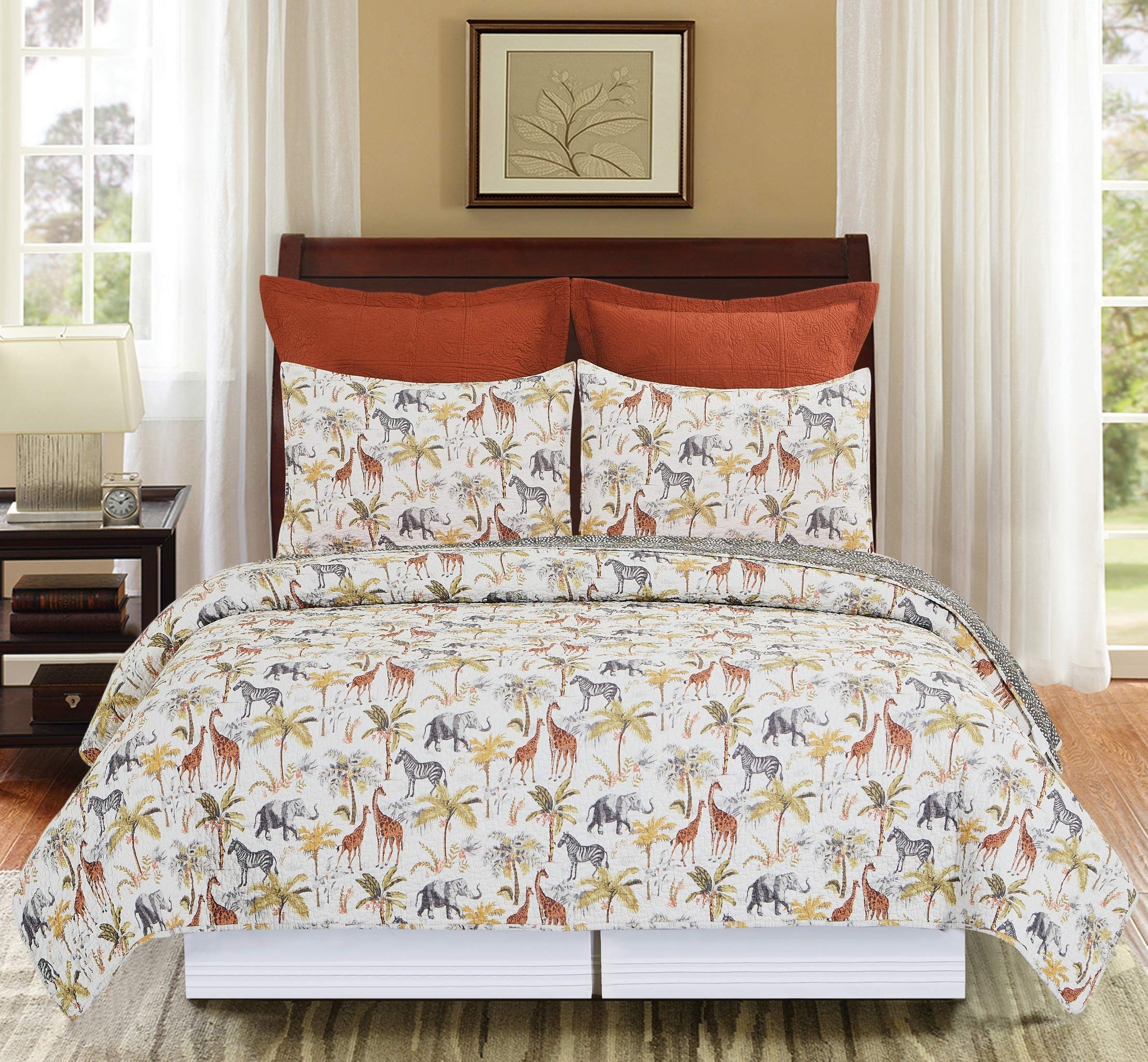 C&F Home Nico Safari Animal Print Reversible Spotted Cotton Quilt Set - Full/Queen Size 3-Piece Bedding Set in Yellow | Machine Washable for Easy Care | Perfect for Jungle-Themed Bedrooms, Kids Rooms & Safari Decor