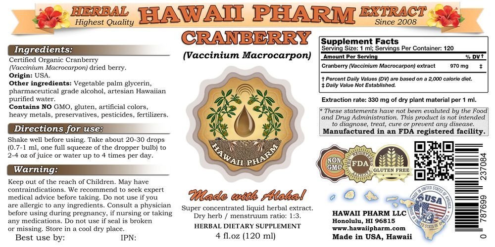 Organic Cranberry Liquid Extract Supplement - Pure Vaccinium Macrocarpon Berry Tincture (4 Pack, 15x4 oz) for Urinary Tract Health & Immune Support - Perfect for Daily Wellness Routine