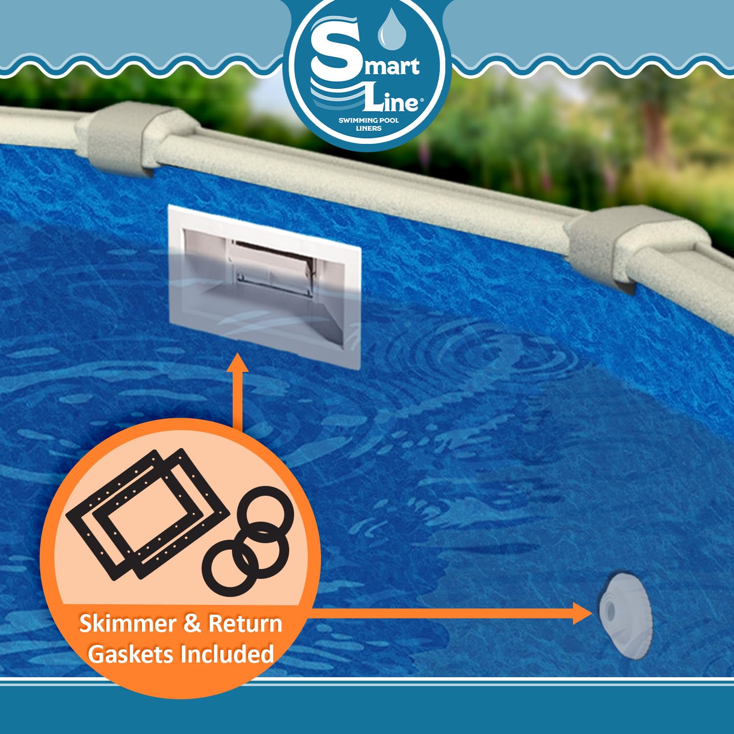 Smartline 15 ft Round Swimming Pool Liner - Pacific Ice Overlap Style for Steel Sided Above Ground Pools | 48-52 Inch Wall Height | 25 Gauge Heavy Duty Virgin Vinyl | Perfect for Backyard Summer Fun, Family Gatherings & Outdoor Relaxation