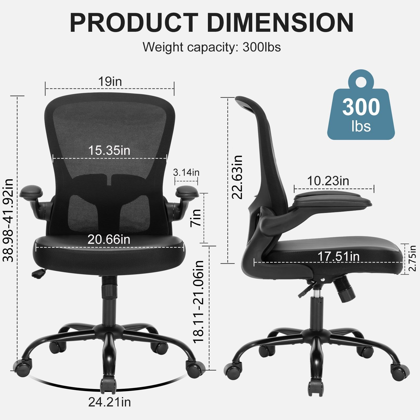 Ergonomic Office Chair with Flip-Up Armrests & Lumbar Support - PU Leather Executive Desk Chair, Mesh Back Swivel Task Chair for Home Office - Black (Perfect for Long Work Hours & Gaming)