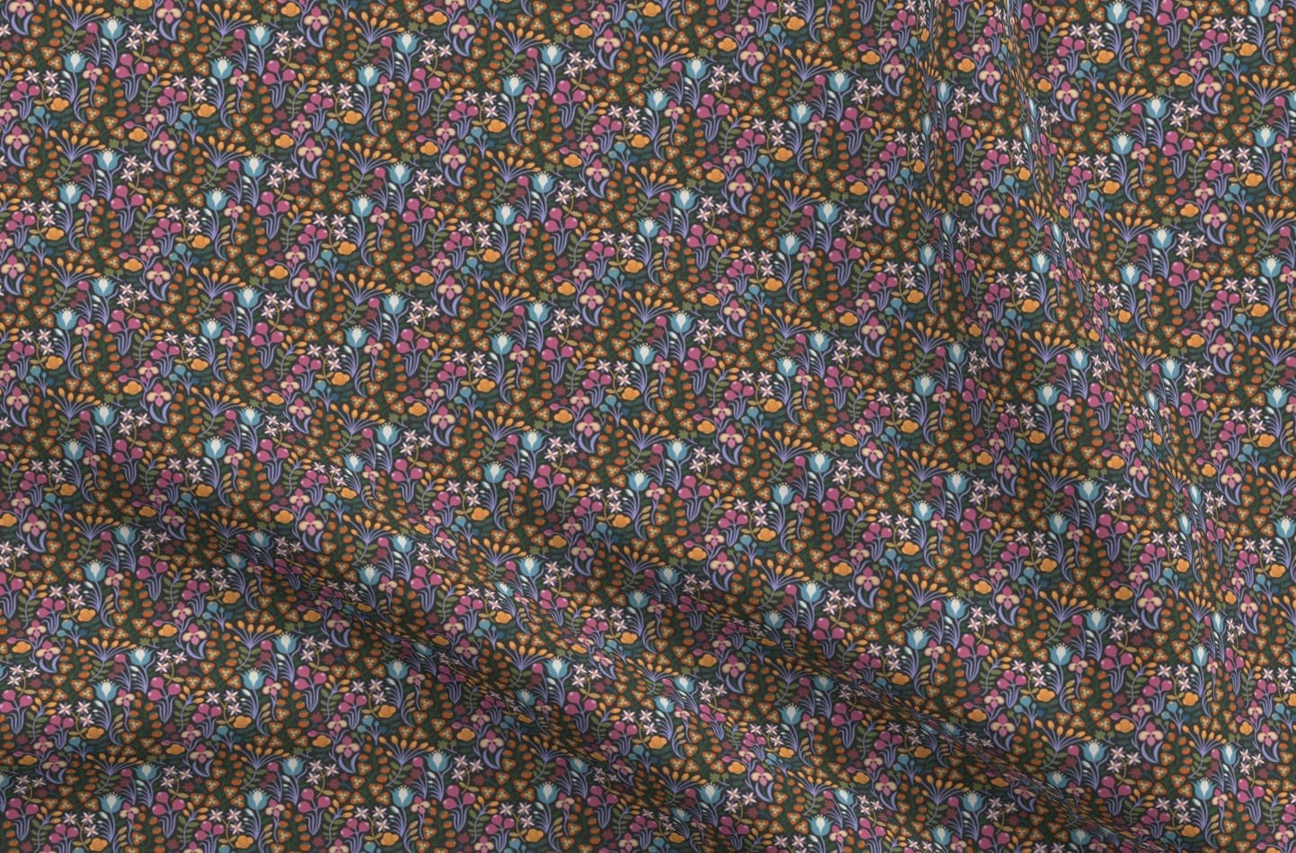 Spring Ditsy Floral Retro Print Velvet Fabric - Cute Nature Plant Design for Upholstery, Home Decor & Apparel | Fat Quarter Soft Bottomweight Material | Perfect for DIY Projects, Curtains & Throw Pillows