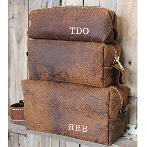 Premium Handmade Boar Leather Doiletry Bag for Men - Groomsmen Gift, Father's Day Present, Shaving Kit Organizer - Artisan Crafted in Arizona USA - Perfect for Travel, Gym & Business Trips