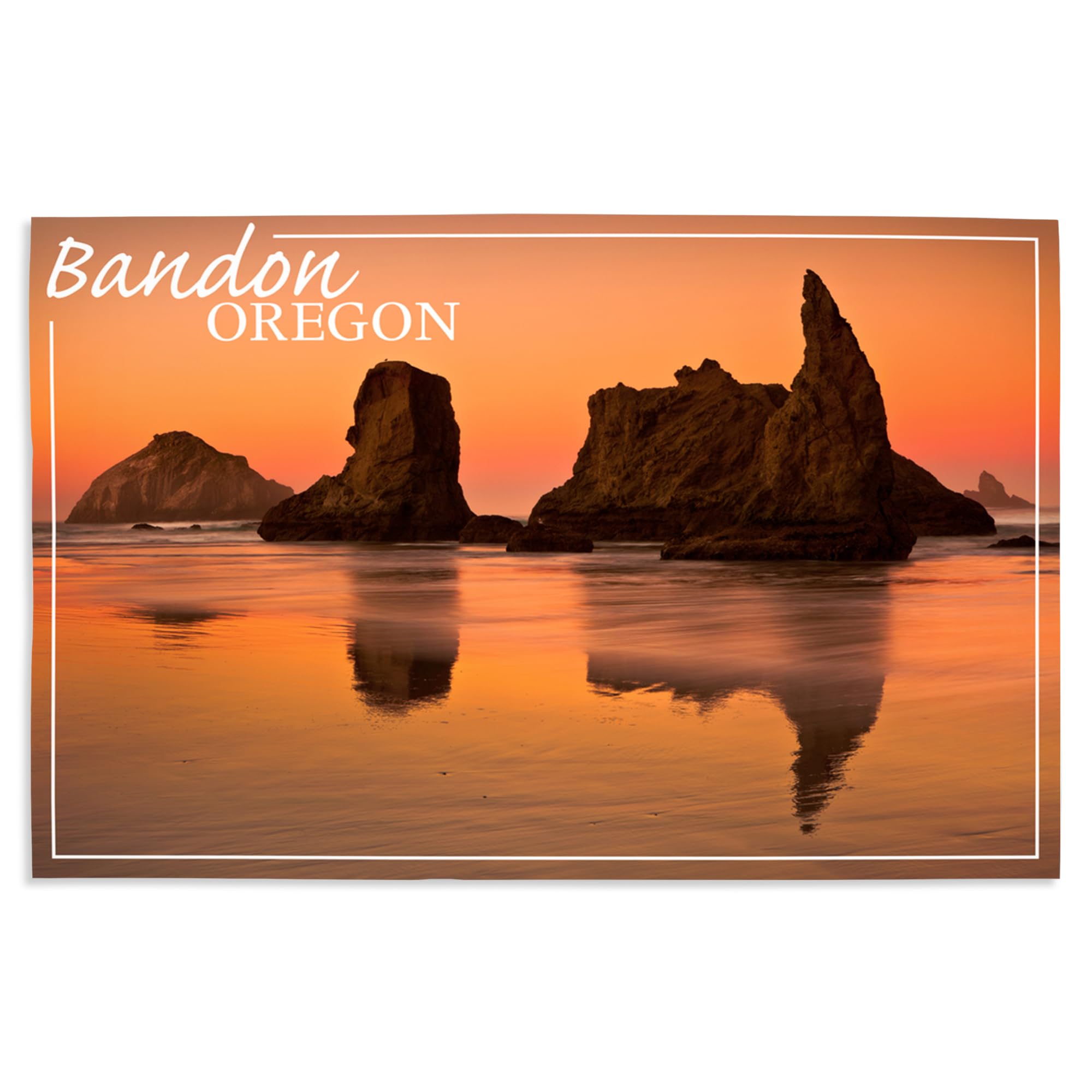 Lantern Press 16x24 Inch Giclee Art Print - Bandon Oregon Sunset Wall Decor - Premium Canvas Painting for Living Room, Bedroom & Office